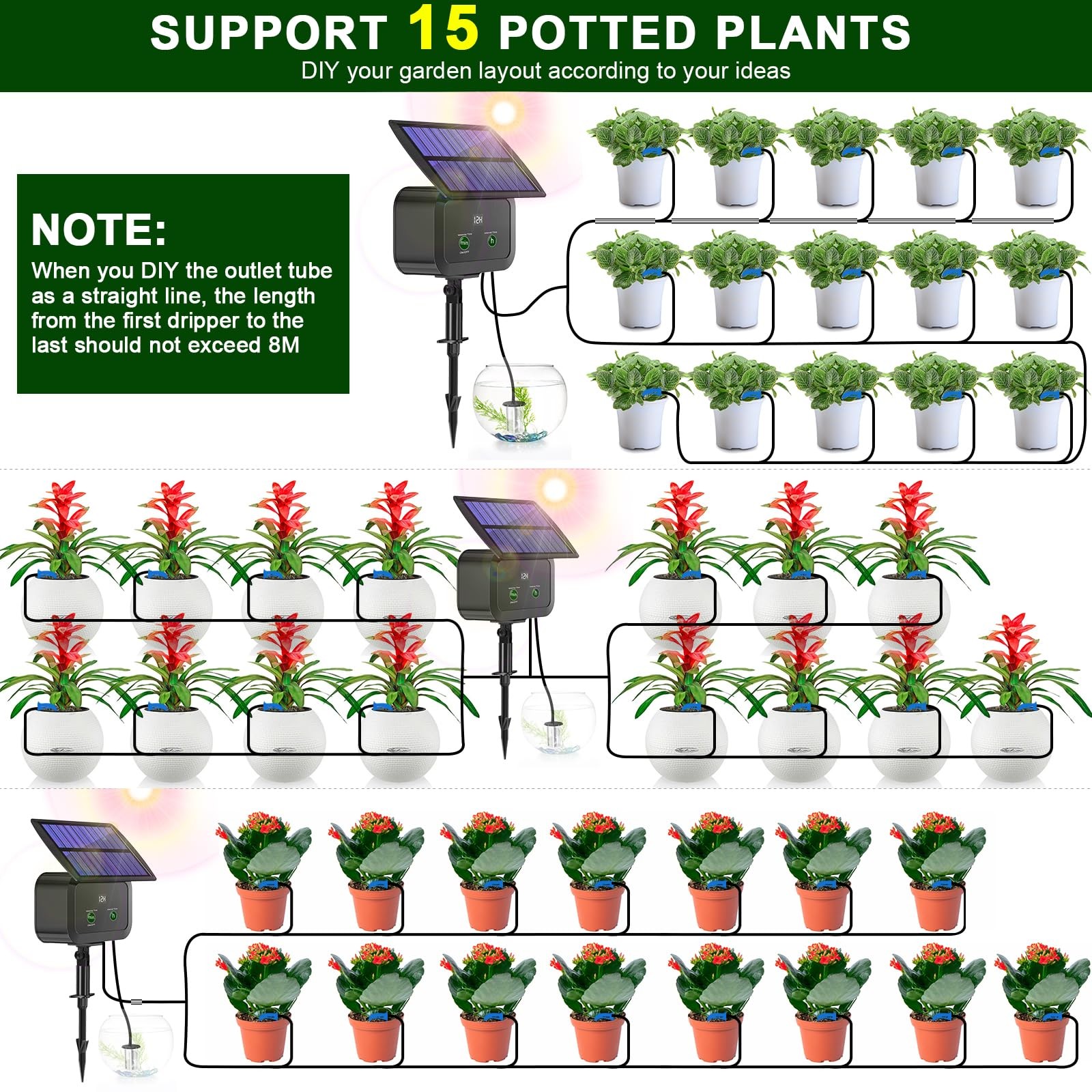 LCD Display Solar Drip Irrigation System Kit, 30 Working Modes & 10 Watering Int