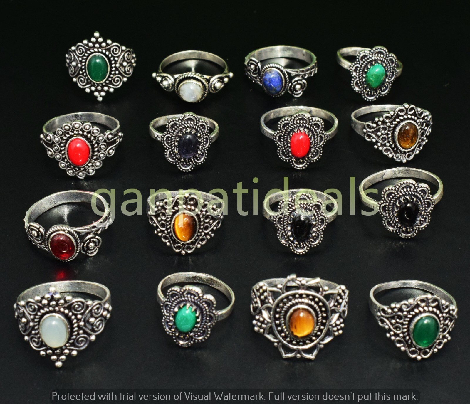 1000pcs Lot Moonstone & Mix Gemstone Rings 925 Silver Plated Jewelry Lots