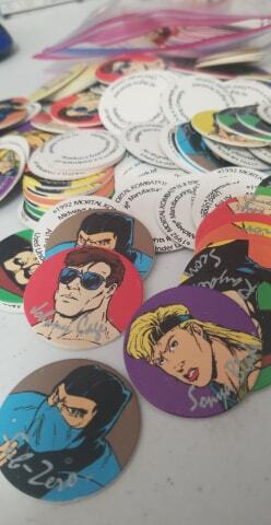 Lot of 6 Mortal Kombat Pogs 1992 Raiden-Lin Kuei-Sonya Blade-Scorpion-Johnny Cag
