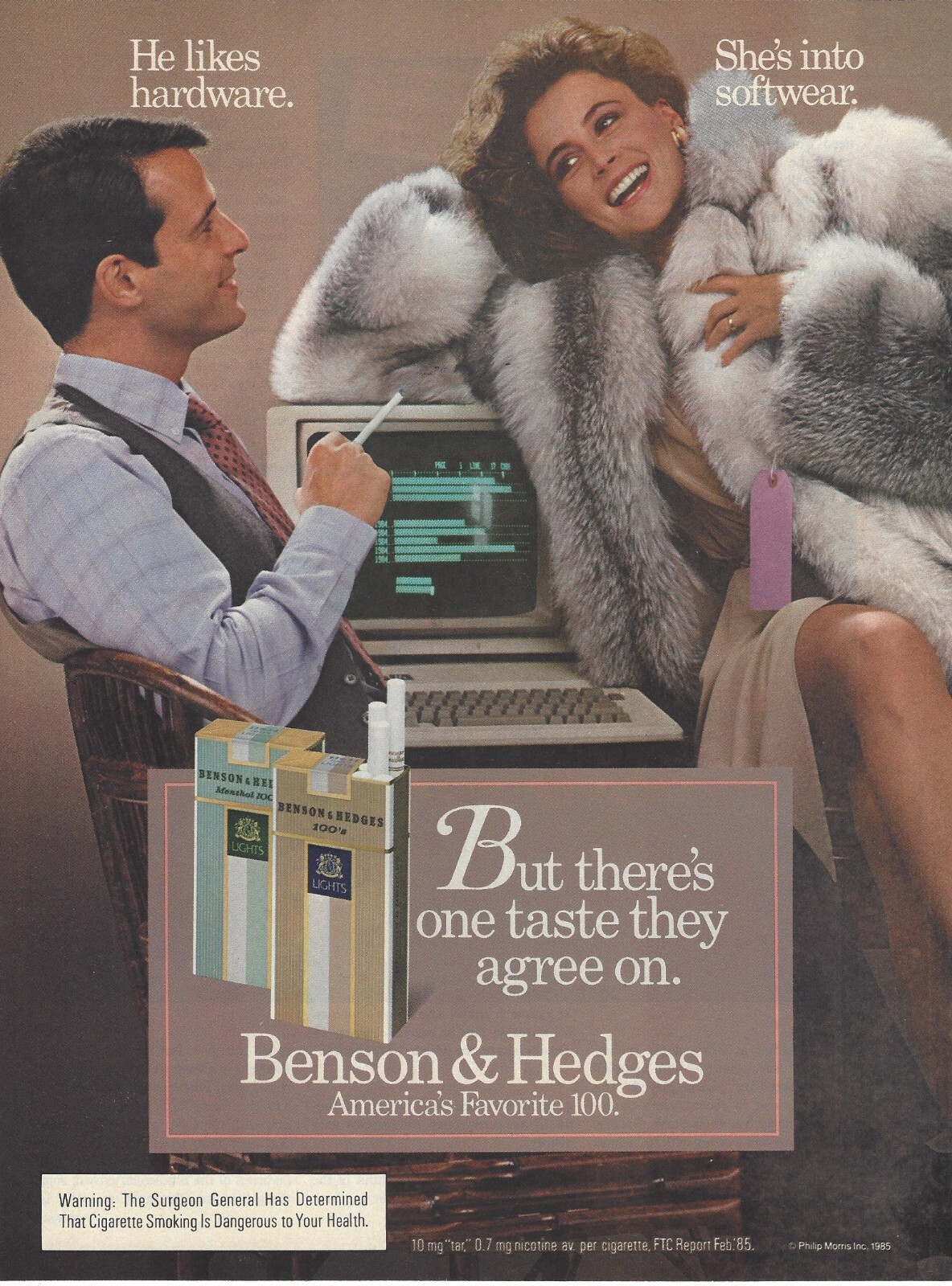 1985 Benson & Hedges Cigarettes Hardware Softwear vintage Print Ad Advertisement