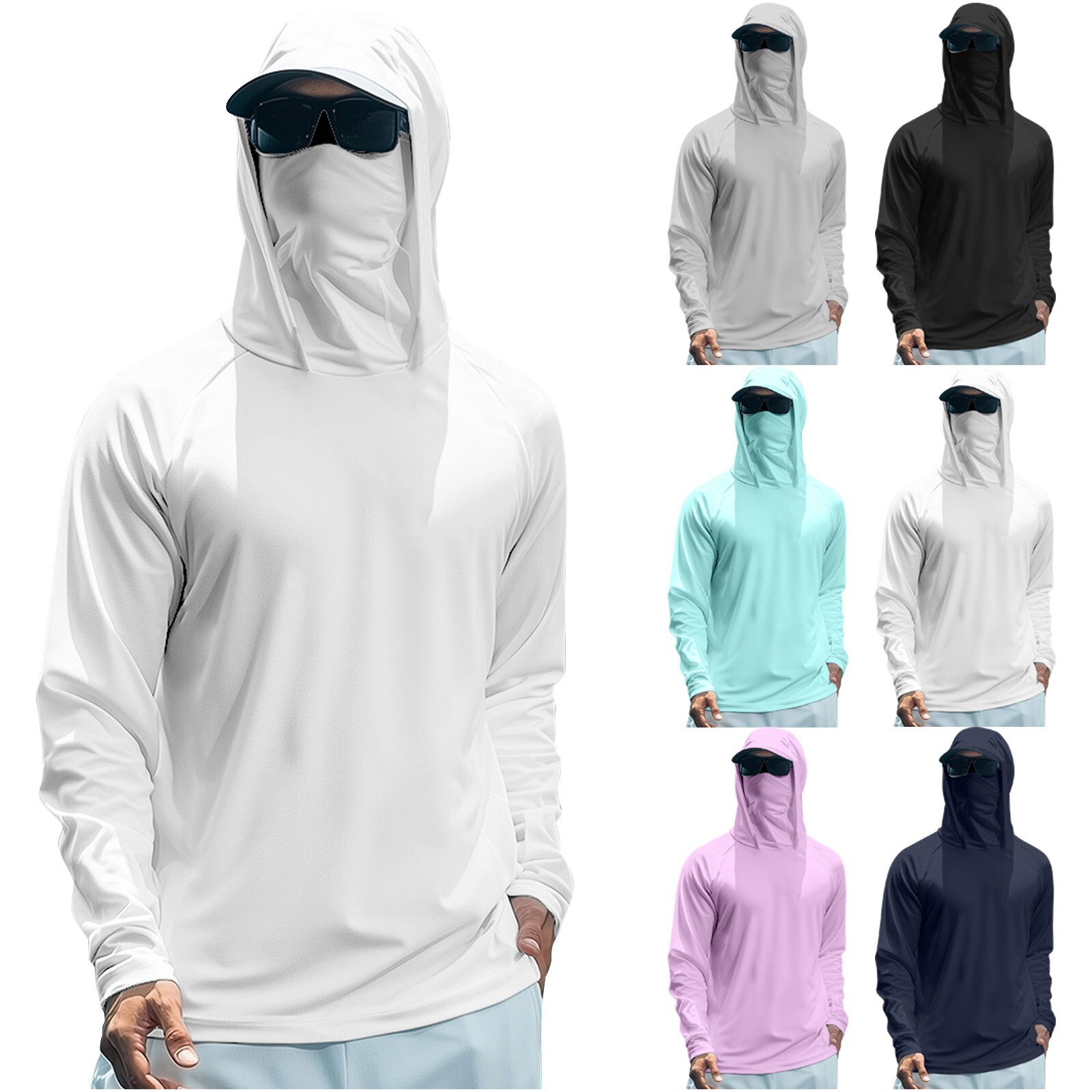 Sun Protection Shirts for Men with Mask UPF 50+, Fishing Blouses Long Sleeve UV