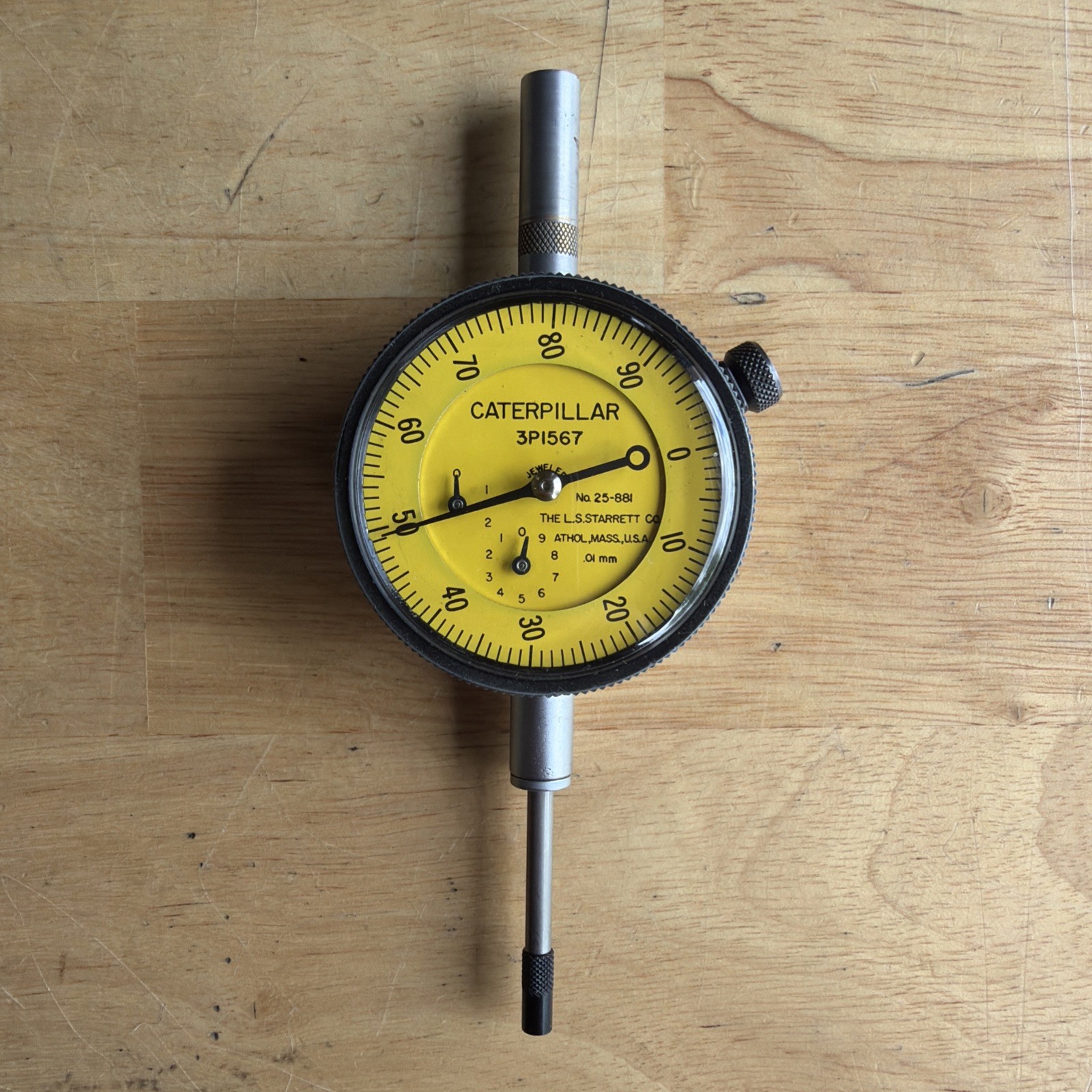 Caterpillar x Starrett Dial Indicator .01mm Jeweled No. 25-881 3P1567 USA