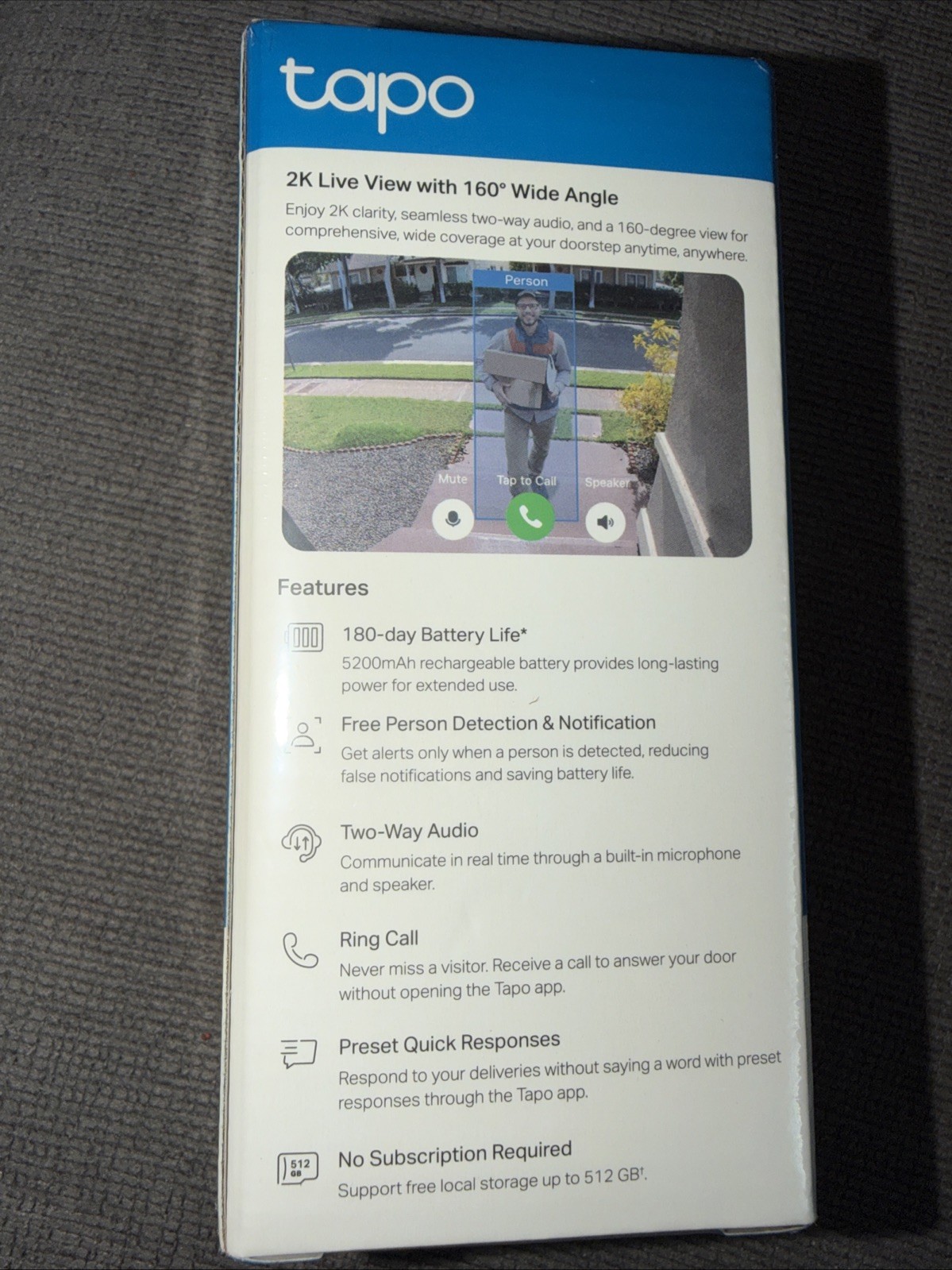 TP-Link Tapo D205 2K Video Doorbell Mini – Wireless,