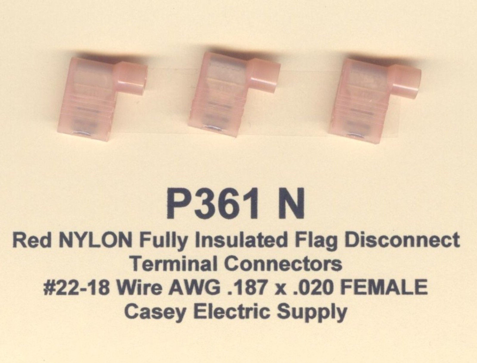 50 Red NYLON Insulated Flag Connector #22-18 Gauge Wire .187 x .020 Female USA
