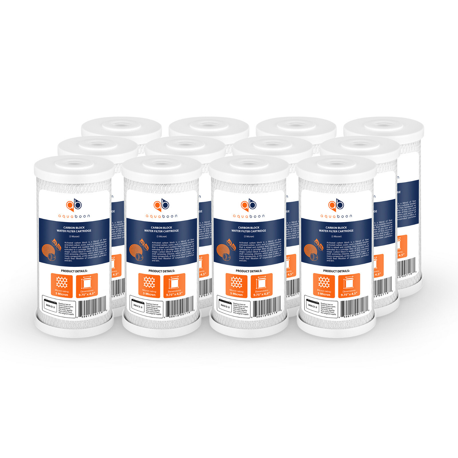 12PK of Big Blue 5µm Coconut Shell Carbon Block Water Filter Cartridge 10"x4.5"