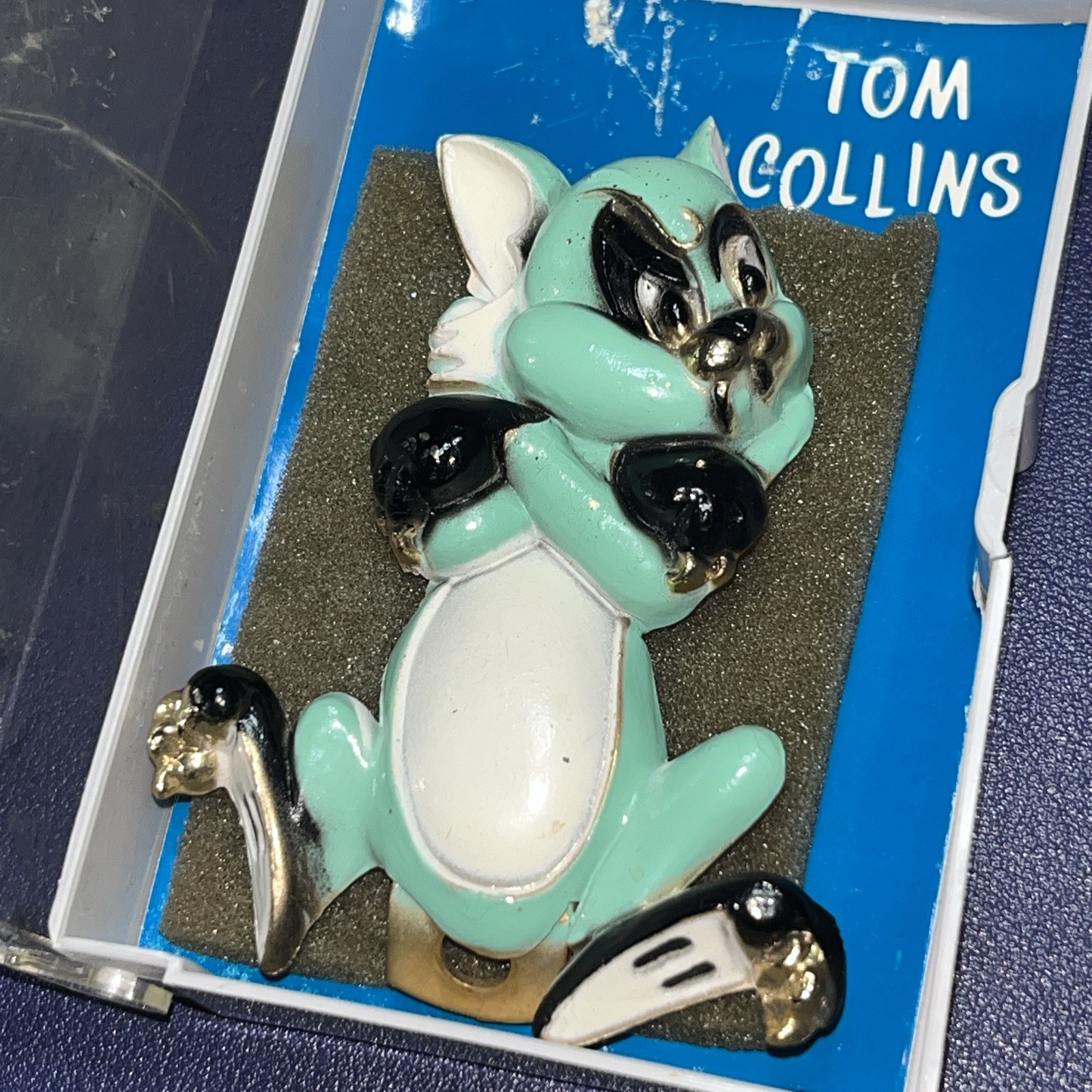 Vintage Tom Collins Metal Figural Can & Bottle Opener w/original box/label