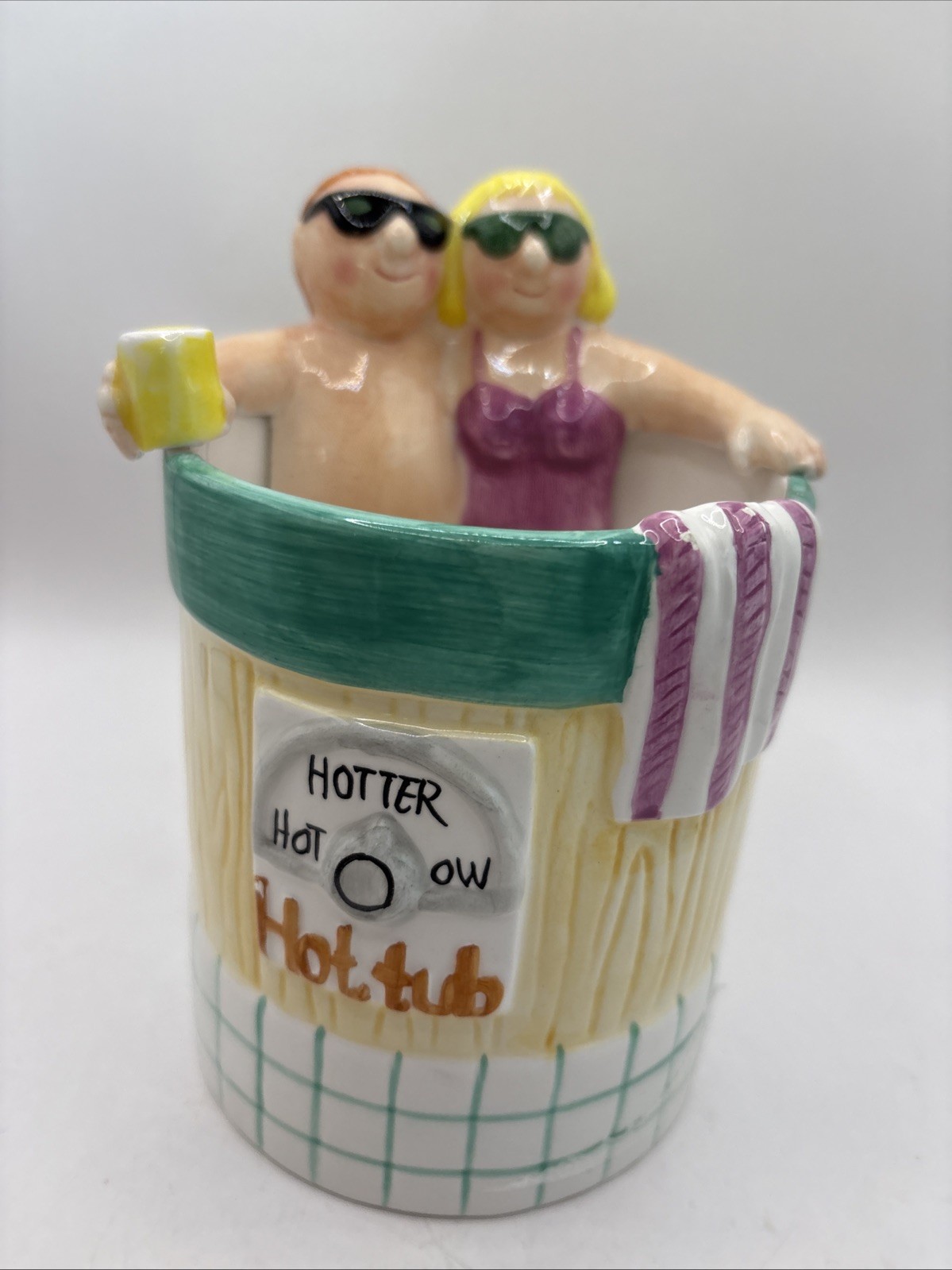 Vintage 1997 Ceramic Hot Tub Planter Hotter Tub Cutlery Utensil Holder Couple