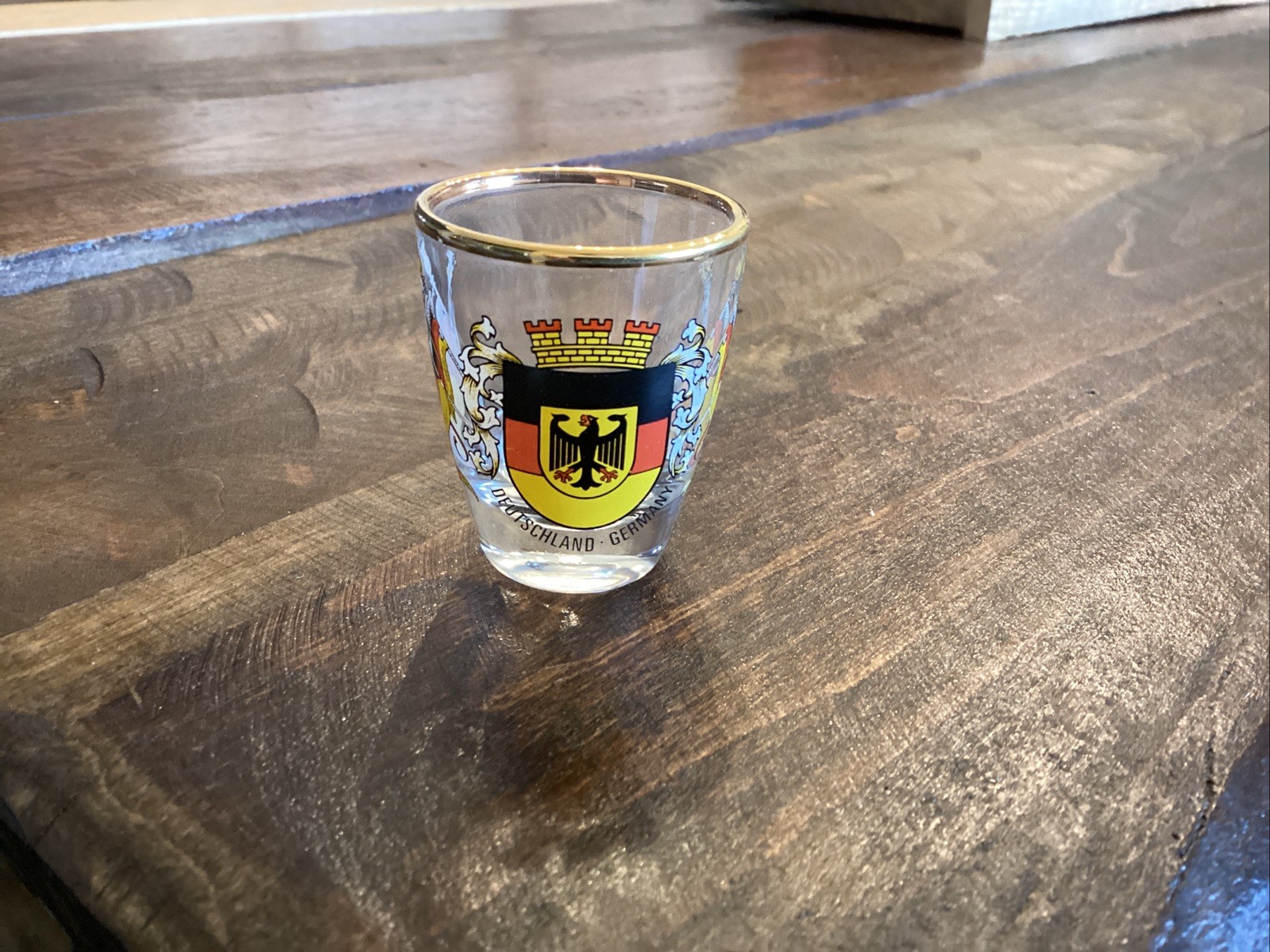 Shot Glass Germany Europe Travel Barware Flags Gold Brim Deutschland 1oz 2"H