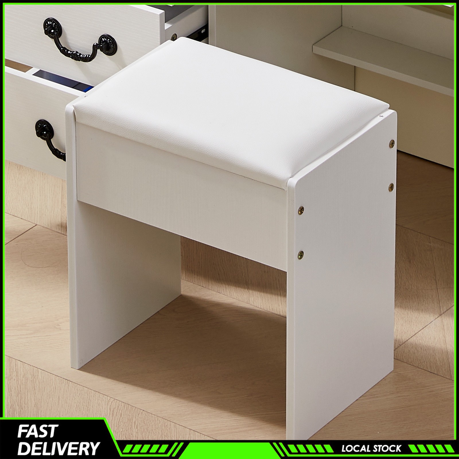 White Dressing Stool, Bedroom Makeup Vanity Stool Padded Seat Piano Chair