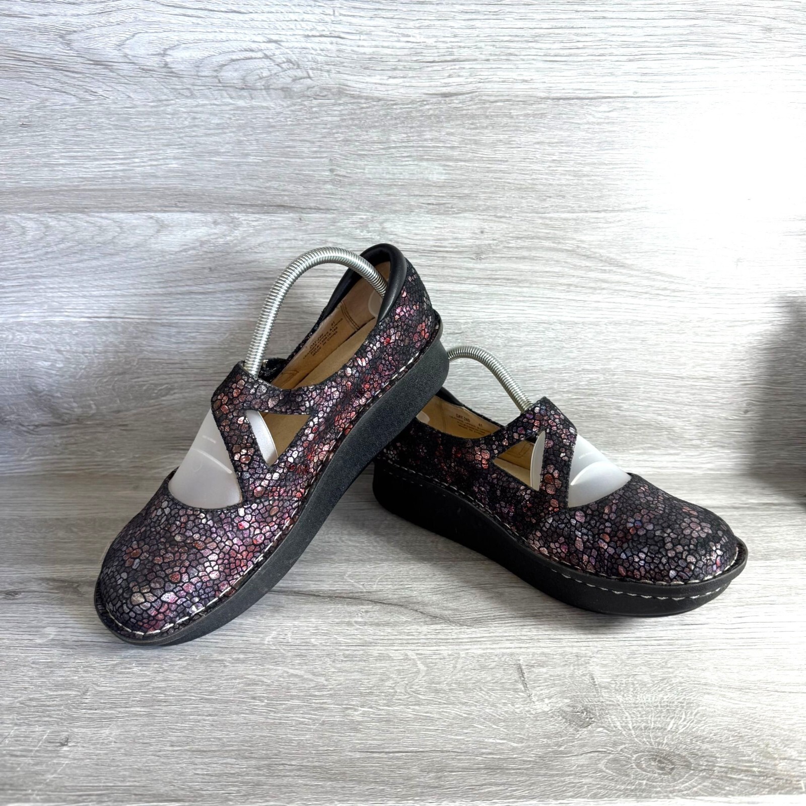 Alegria Womens Mary Jane Style Shoes Black Multicolor Mosaic Print Comfort Fit