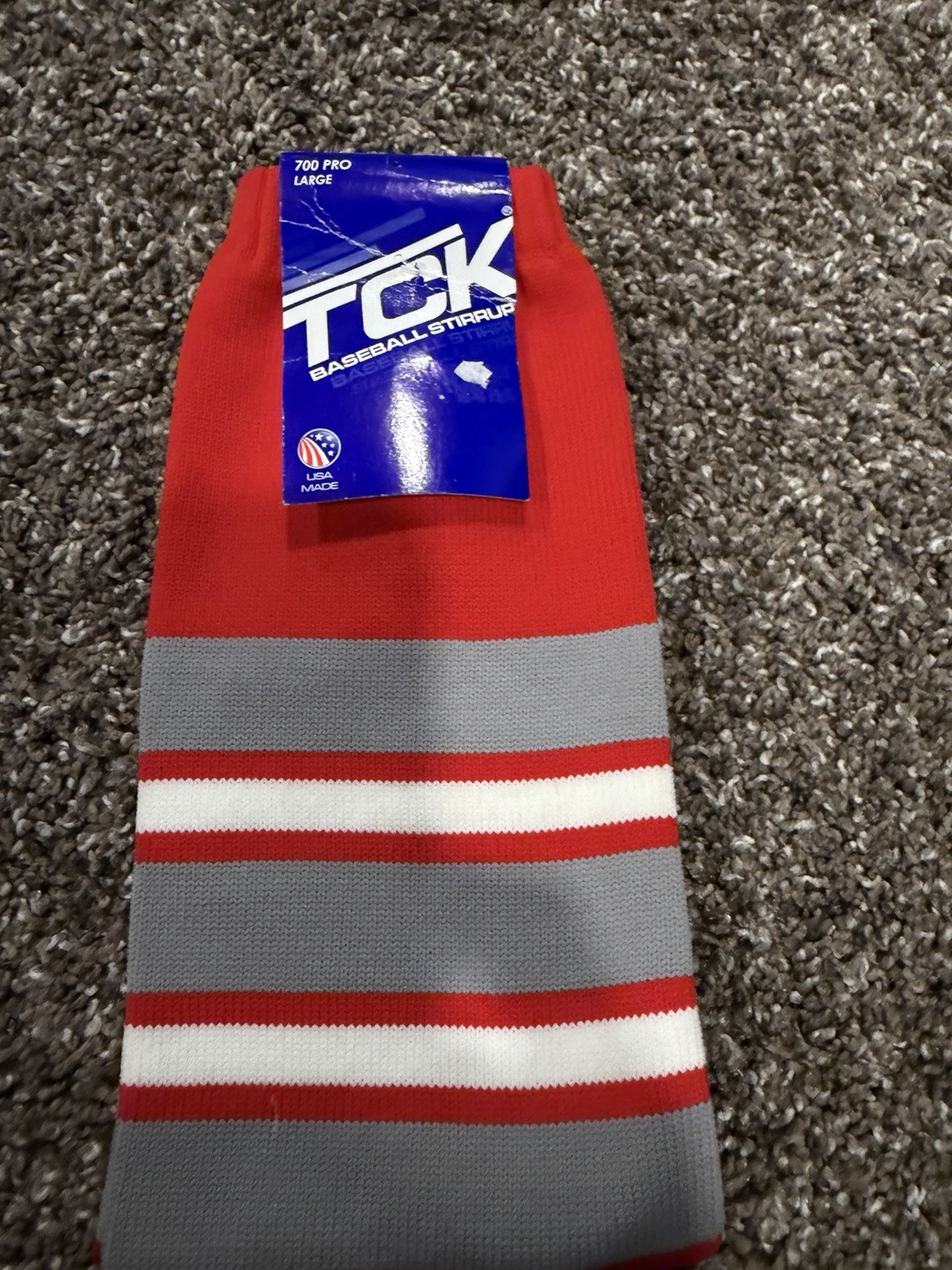 TCK Men’s Sz Large Baseball Stirrup Socks, 700 Pro Red W/ White Stripes NWT USA
