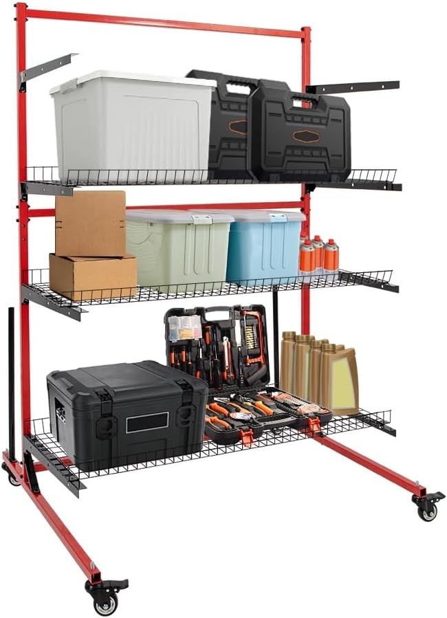 Parts Management Storage Cart 3Shelves Auto Body Rolling Parts Rack with Wheels