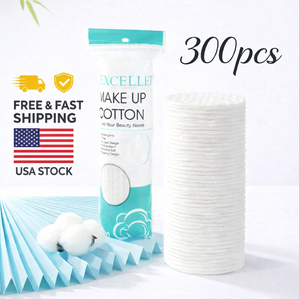 Makeup Remover Pads for Face & Nails 100% Natural Cotton 300pcs All Skin Types