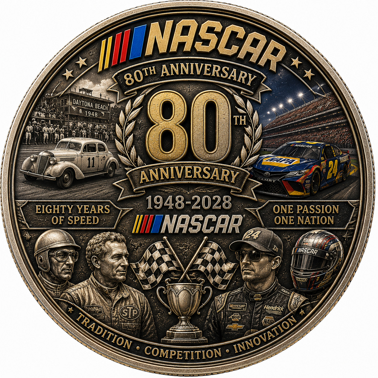 NASCAR 80th Anniversary 1948-2028 Commemorative Coin EZS405