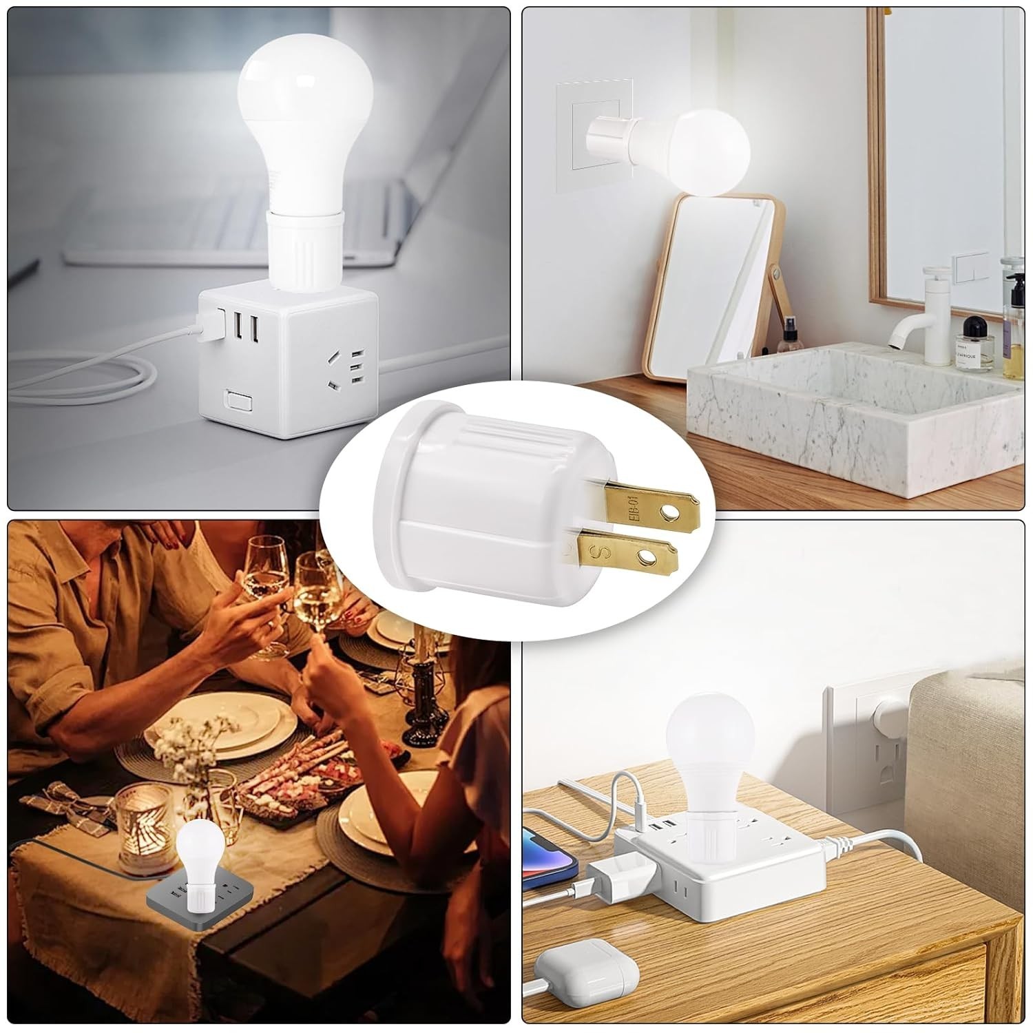 High Quality 4 Pack Outlet to Socket Adapter Plug-in Light to Light Bulb E26 E27