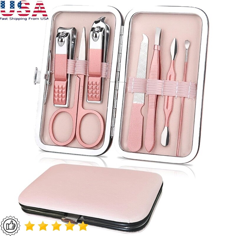 7 in 1 Manicure Set Stainless Steel Nail Clippers Travel Case Pedicure Kit Gift