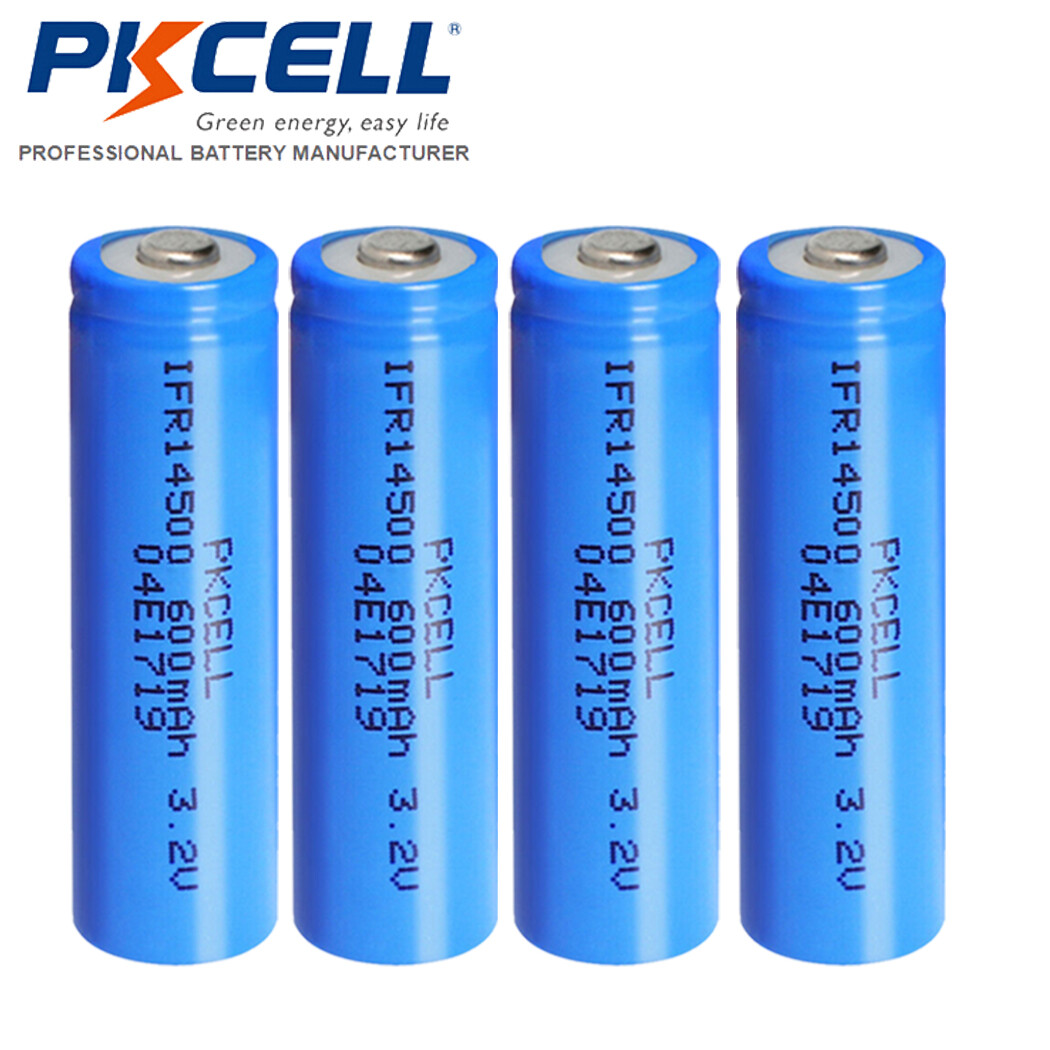 4X 14500 600mAh 3.2V AA LiFePO4 Rechargeable Batteries Button Top for Solar Lamp