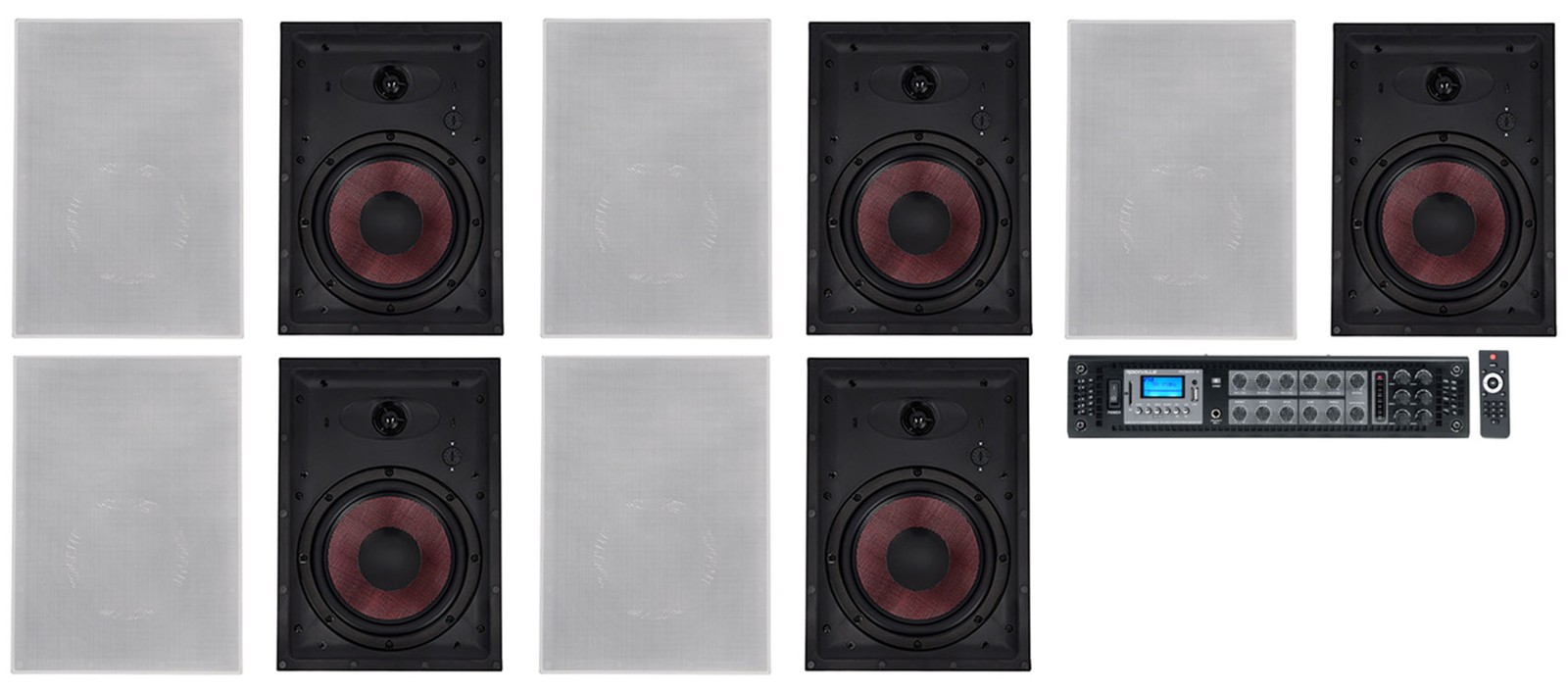 (10) Rockville WA870 8" 70V Commercial/Restaurant In-Wall Speakers+Receiver Amp