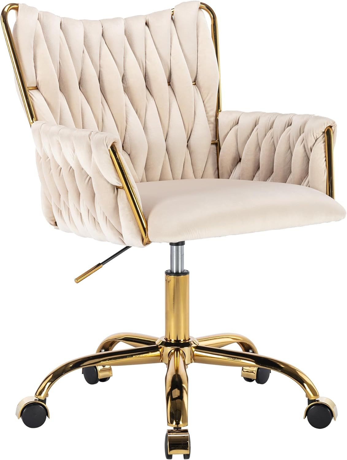 KCC Modern Velvet Home Office Desk Chair with Hand Woven Backrest, Upholstered A