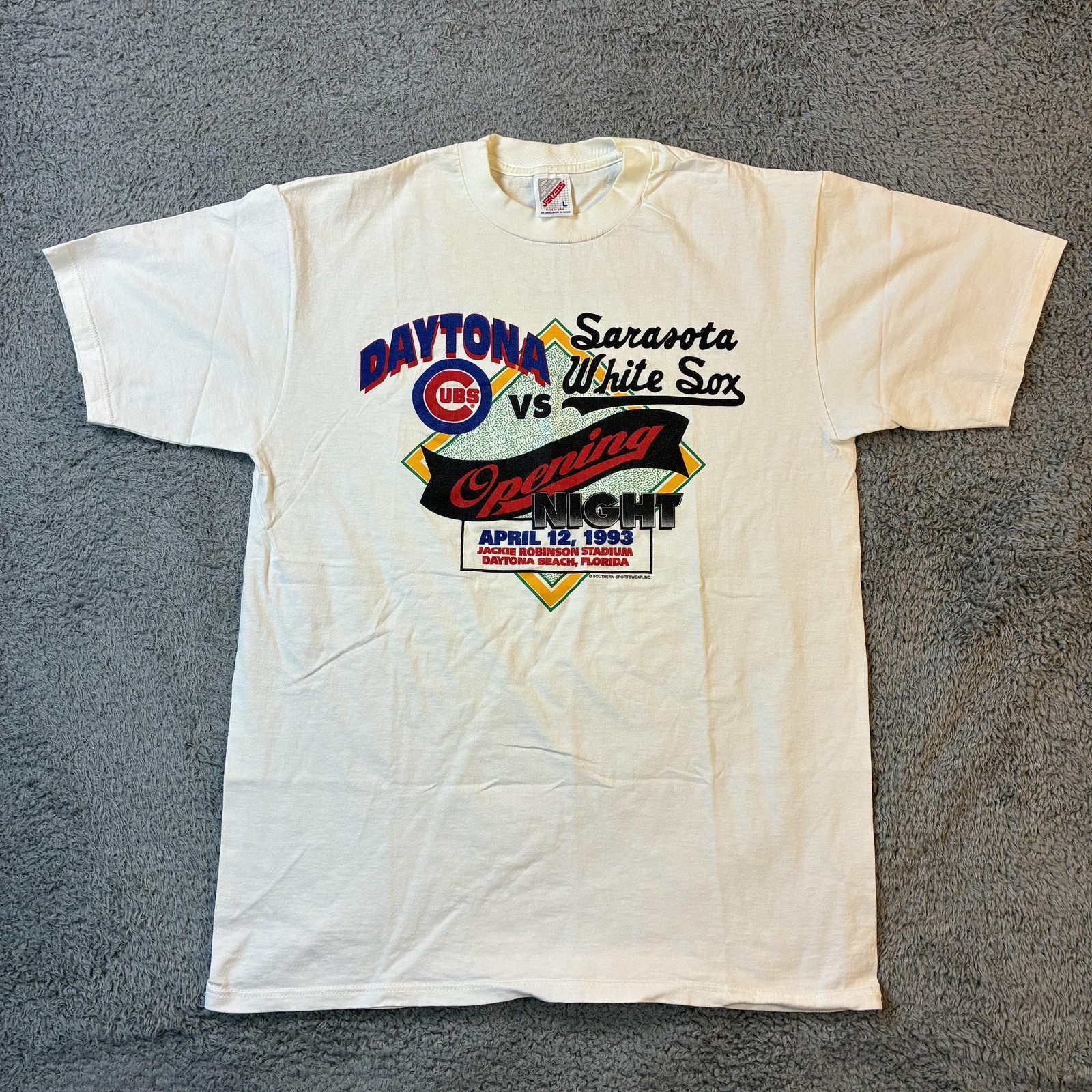 Vintage Daytona Cubs Vs Sarasota White Sox Shirt Mens Large White Baseball 1993