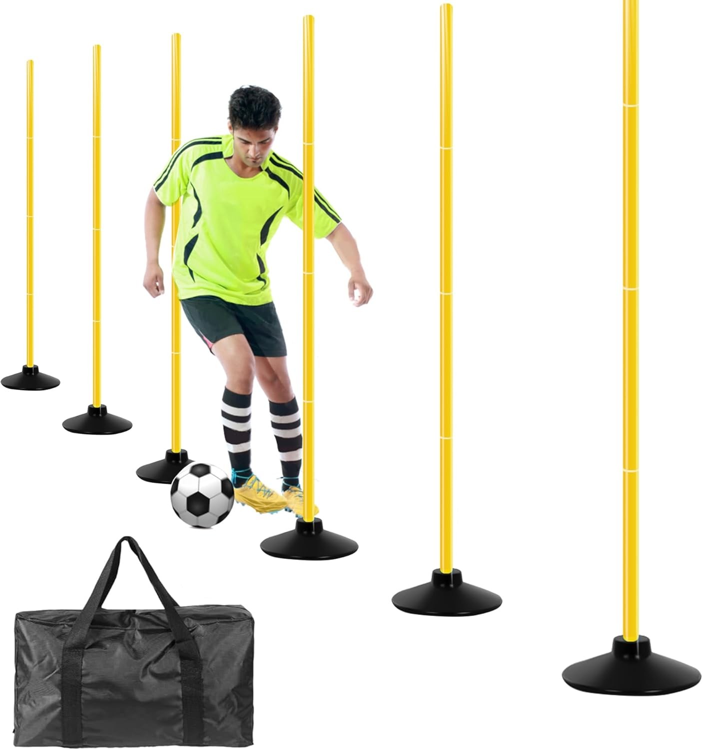 6pcs Soccer Agility Poles Rubber Bases Bag Detachable Agility Training Equipment