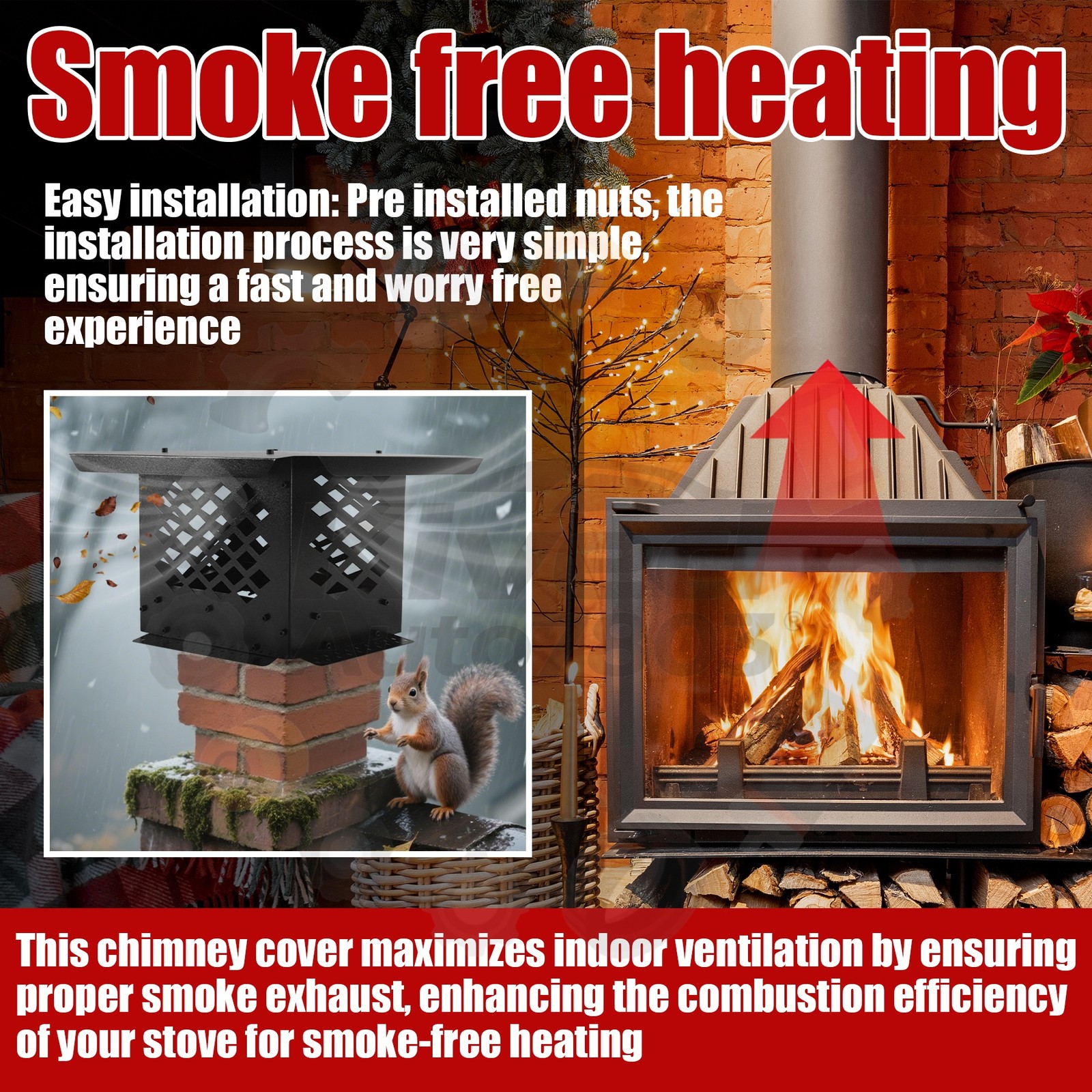 Rainproof Black 13"x9" Chimney Cap Flue Caps Fireplace Chimney Cover Outdoor