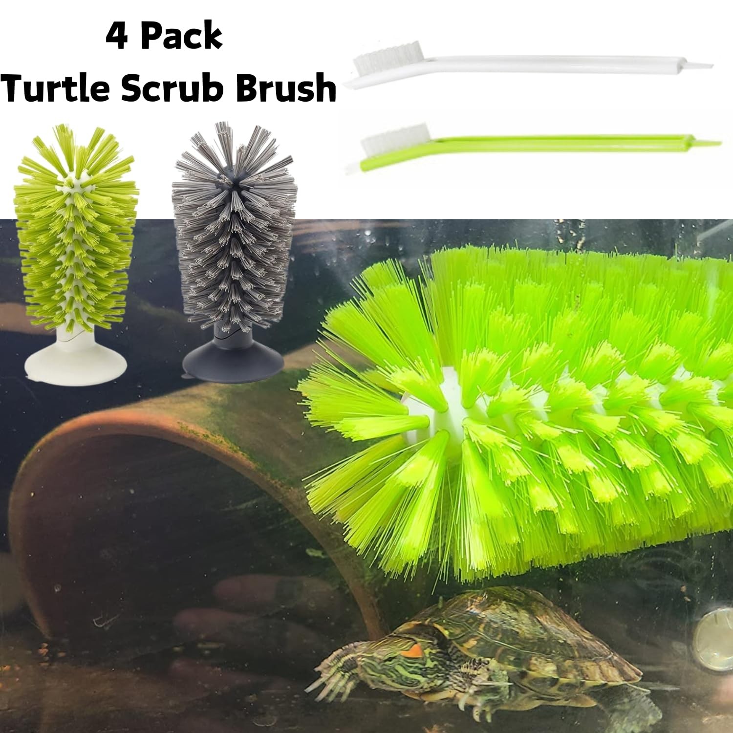 4 Pack Turtle Brush - Turtle Shell Cleaning Brush with Suction Cup for Tank R...
