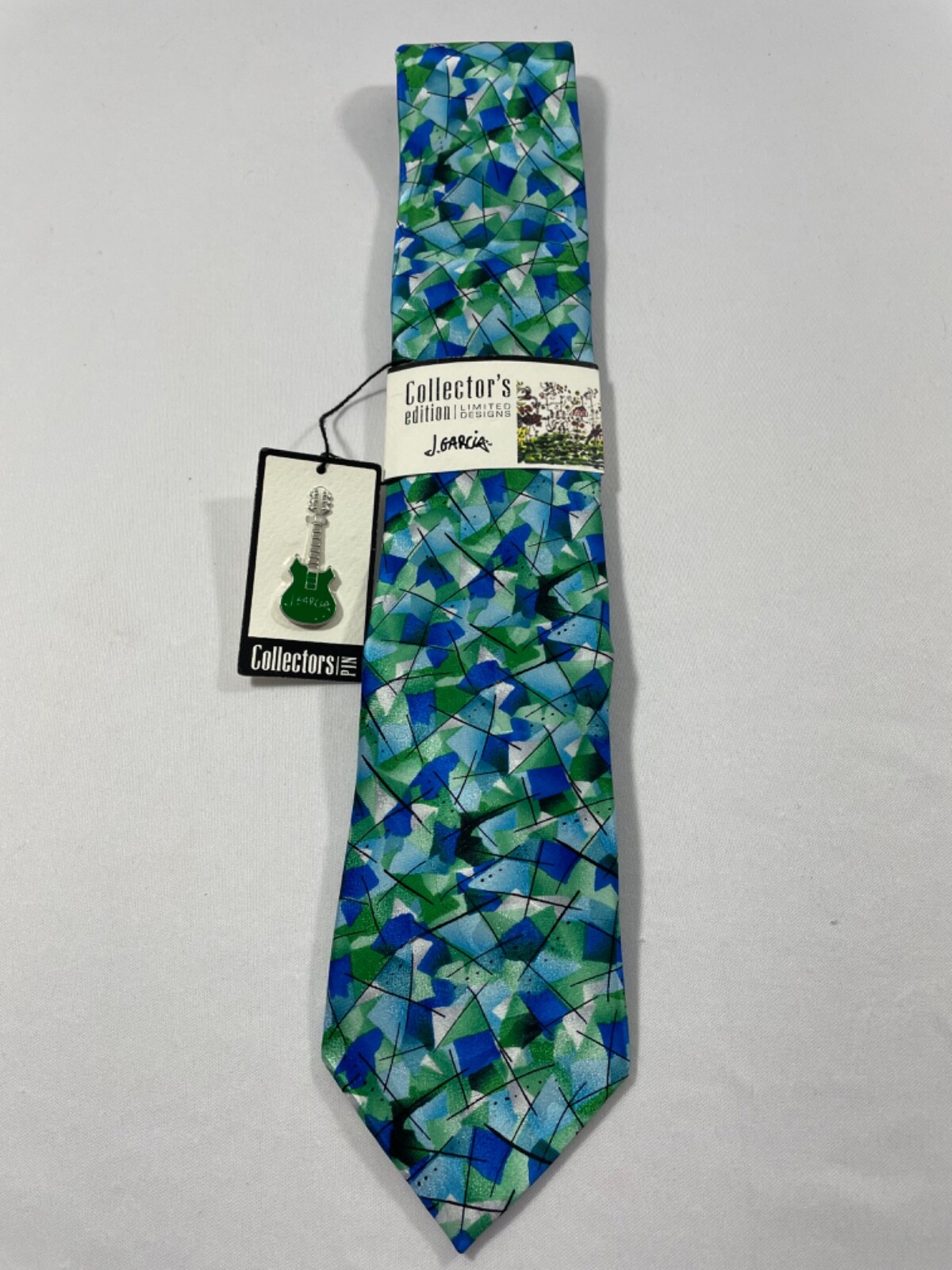 JERRY GARCIA COLLECTOR’S “THE TWITTERING MACHINE” TIE WITH GUITAR TIE PIN