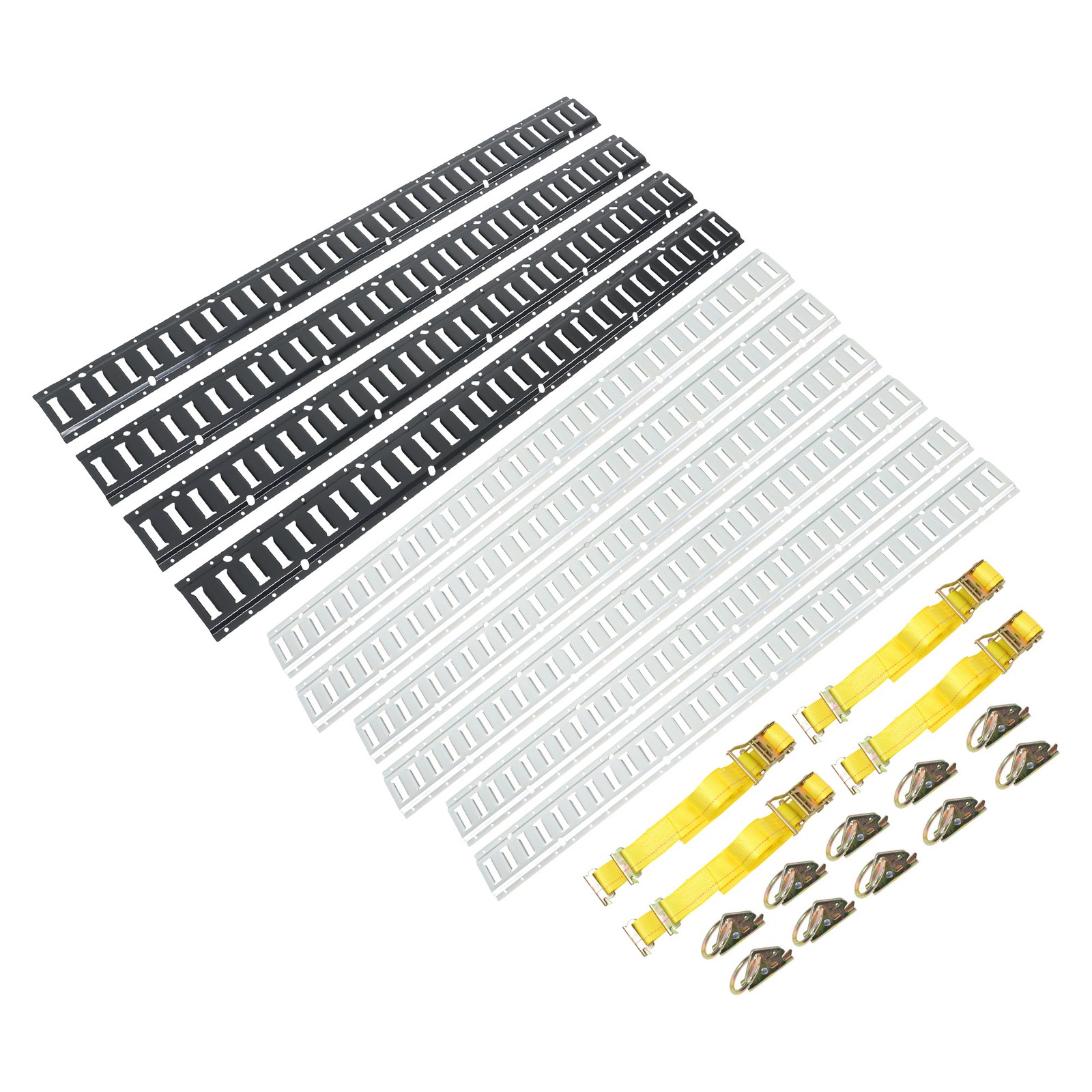 Labwork 24 Pack 4× 5’ 6x 5' E Steel Rails 12 O-Rings 4×12’ Ratchet Straps