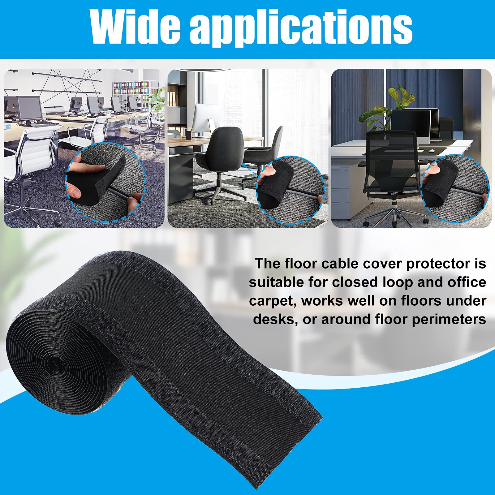 WILLBOND Carpet Cord Cover Cable Protector Floor 29.53 ft, Black