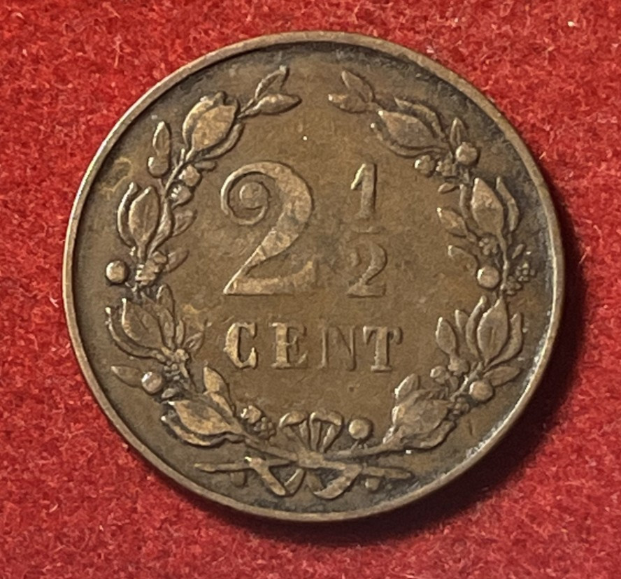 Netherlands 2-1/2 Cent 1894 Bronze Coin KM#108 1M Mintage T9011a