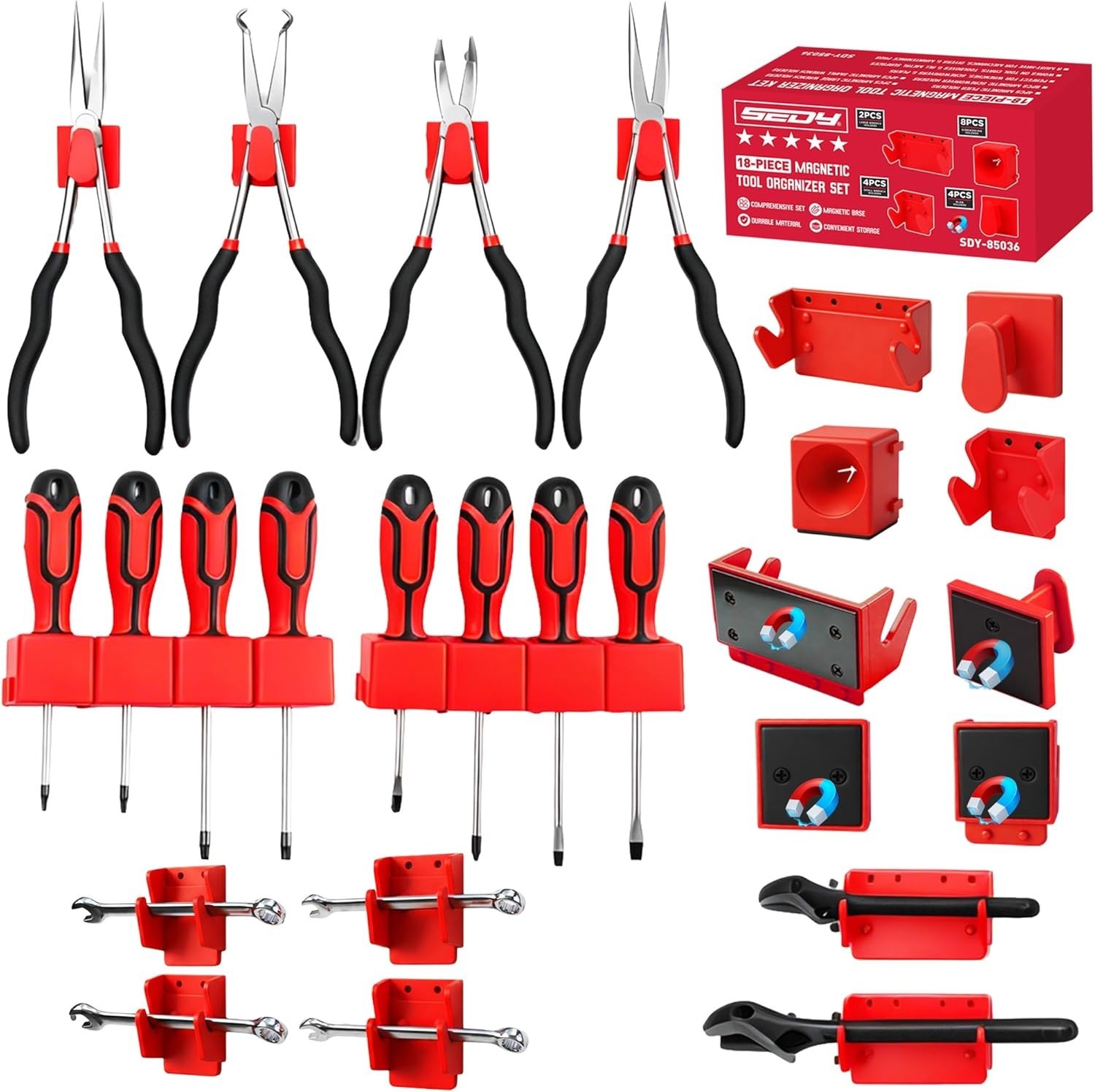 18PCS Magnetic Tool Organizer Set, Includes 8 Screwdriver Holders, 2 Large Wr...