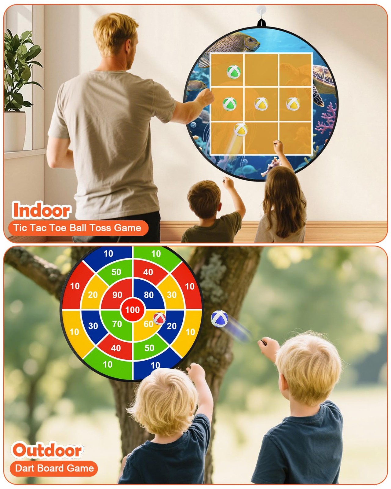 Giant Tic Tac Toe Outdoor Games, Bean Bag Toss Games, 26" Dart Board Game Dou...