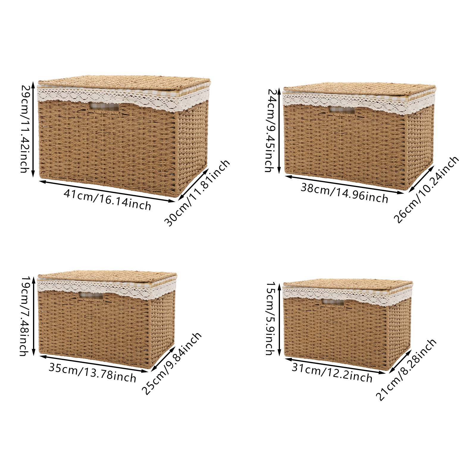 4pcs Large Rope-woven Storage Baskets Boxes Stackable Organizor Bins W/ Liner