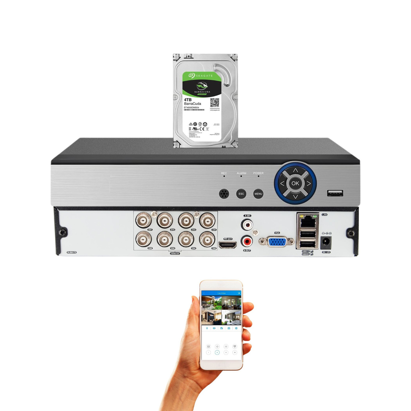 Evertech 8 Channel H.265 Surveillance Recorder 4TB HDD for Camera System