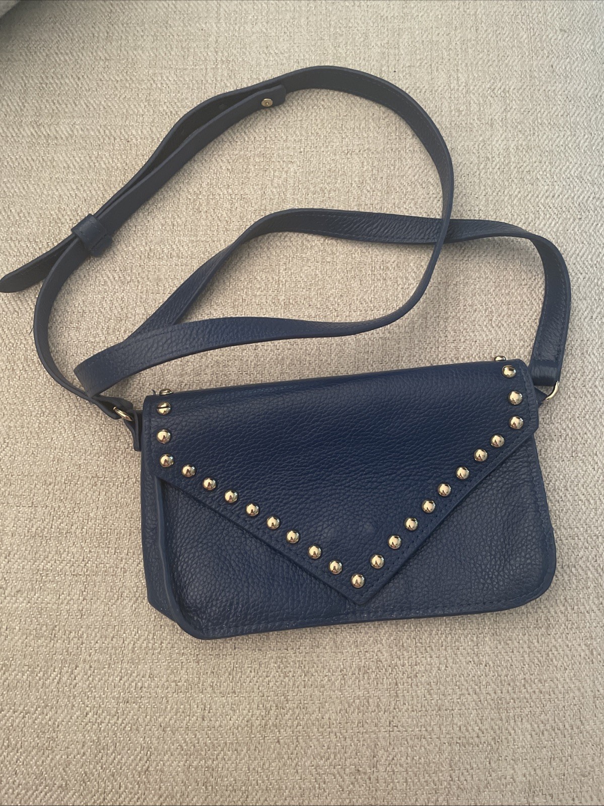 BTB Los Angeles Blue Leather Gold Studded Adjustable Crossbody