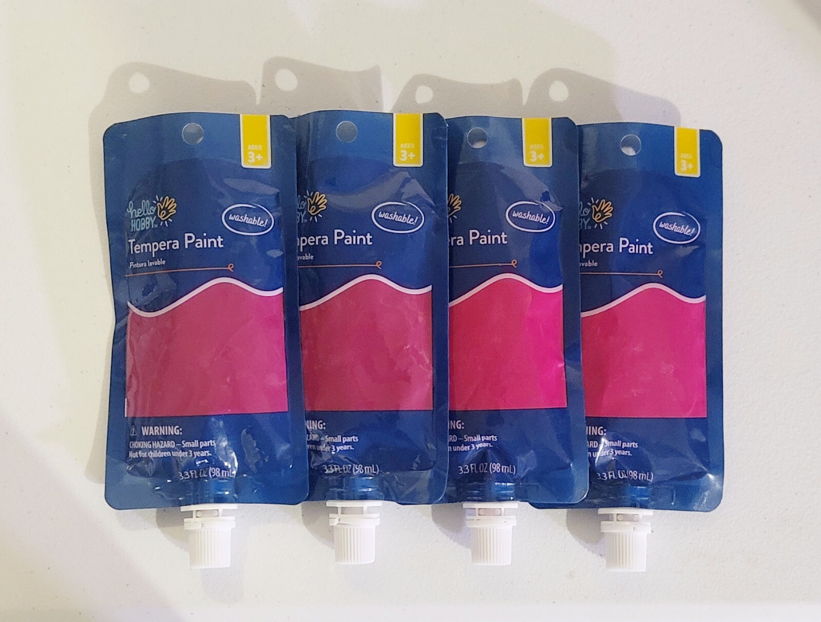 4 Pack - Hello Hobby Washable Tempera Paint Kids Arts and Crafts Pink 3.3oz Each