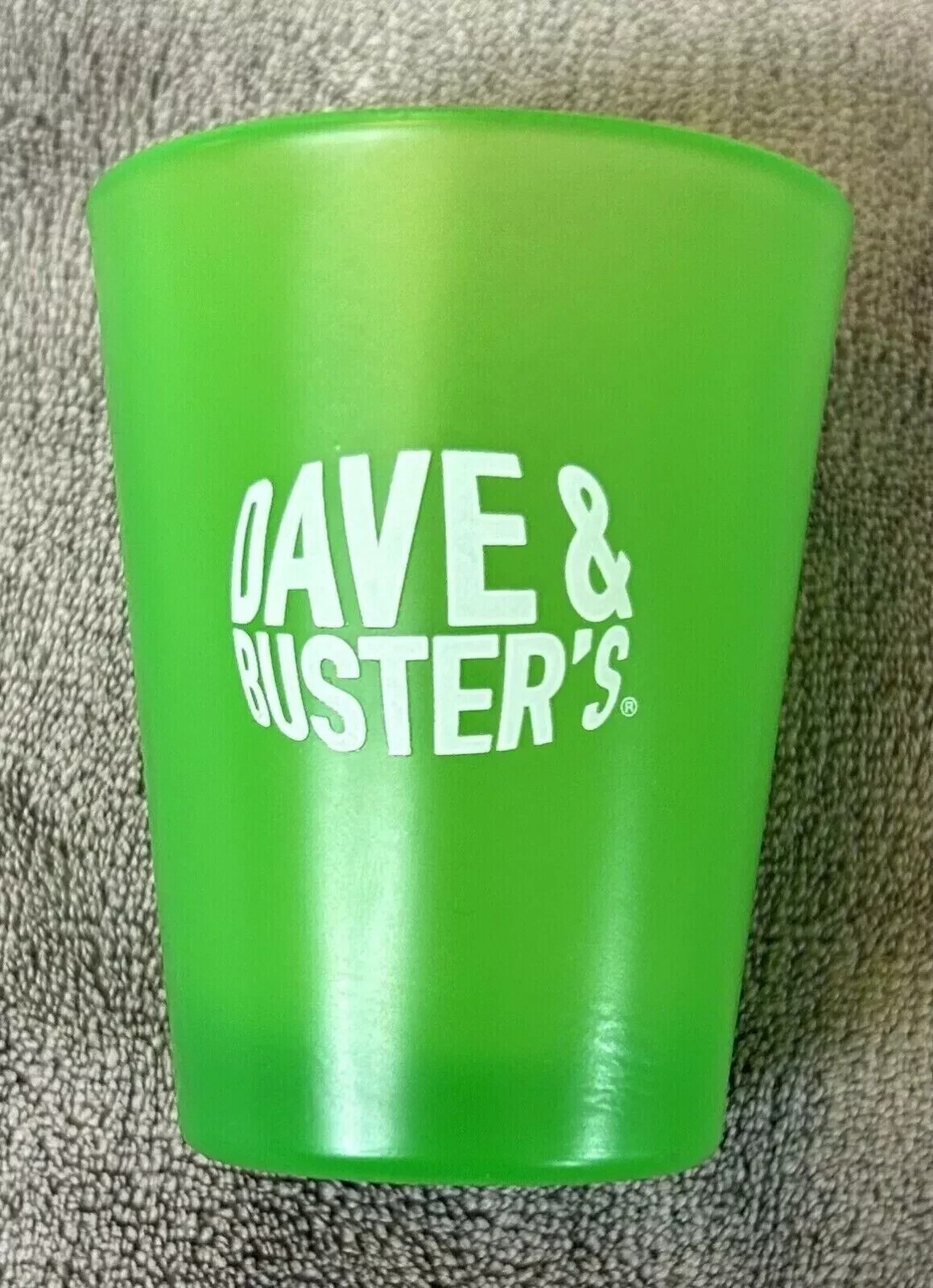 Dave and Buster's Fluorescent Green Colored Clear Shot Glass - New With Sticker