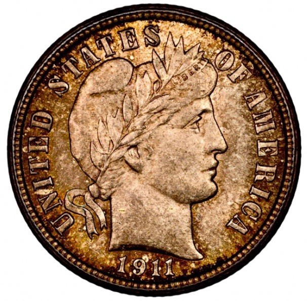 1911 BARBER DIME CACG MS65