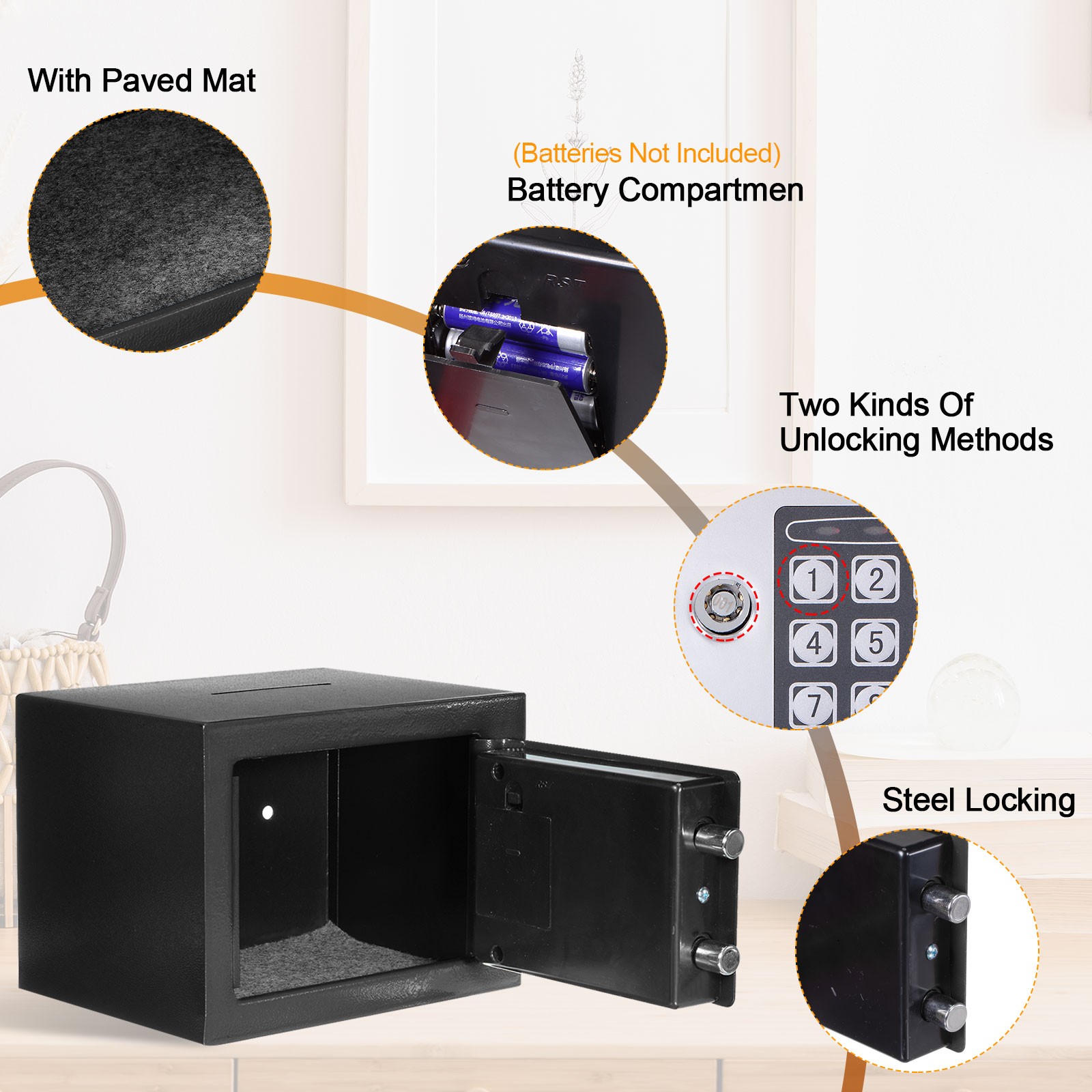 Small Safe Box Digital Electronic Security Safe Box for Home Black