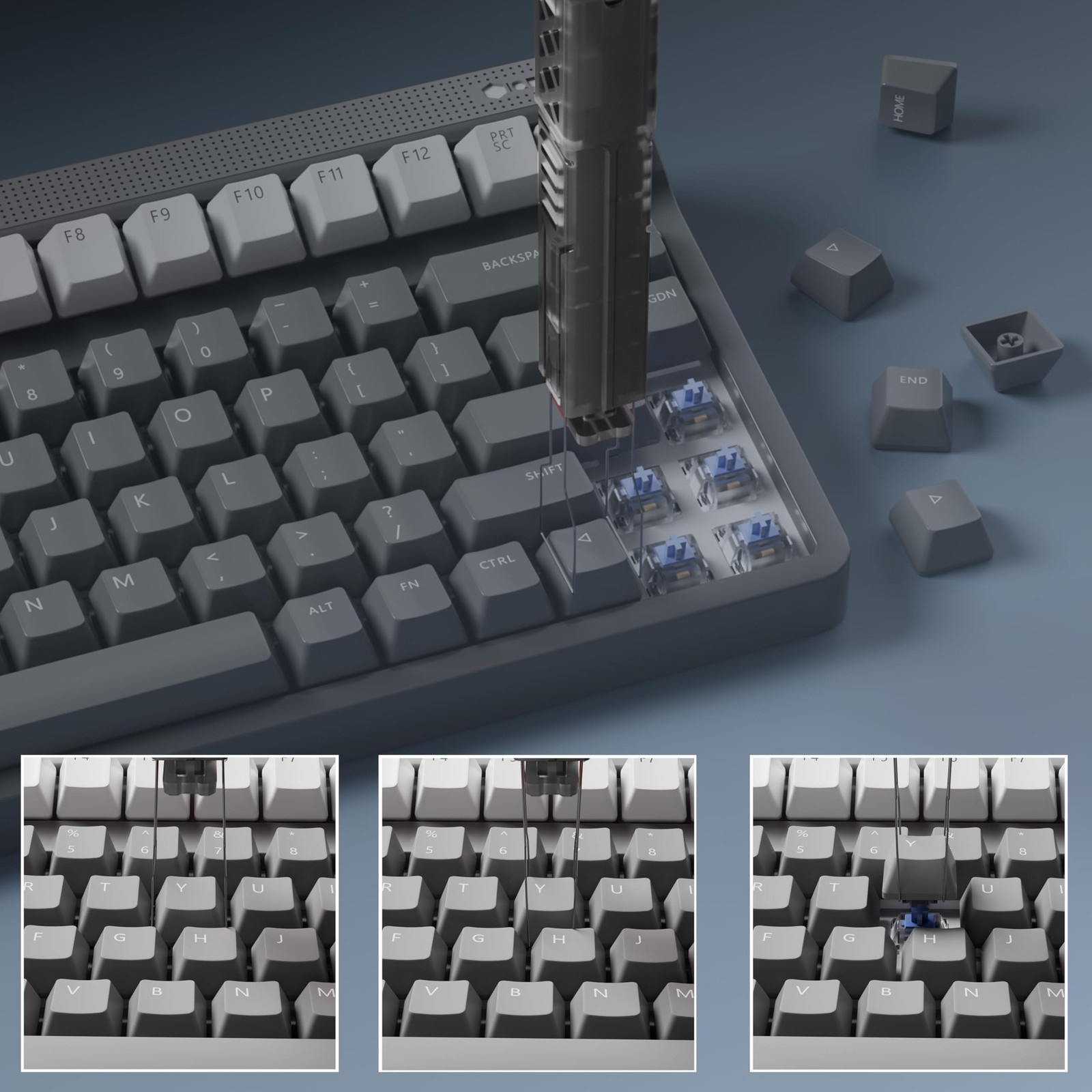 Translucent 2-in-1 Switch Keycap Puller 304 Stainless Steel Mechanical Black