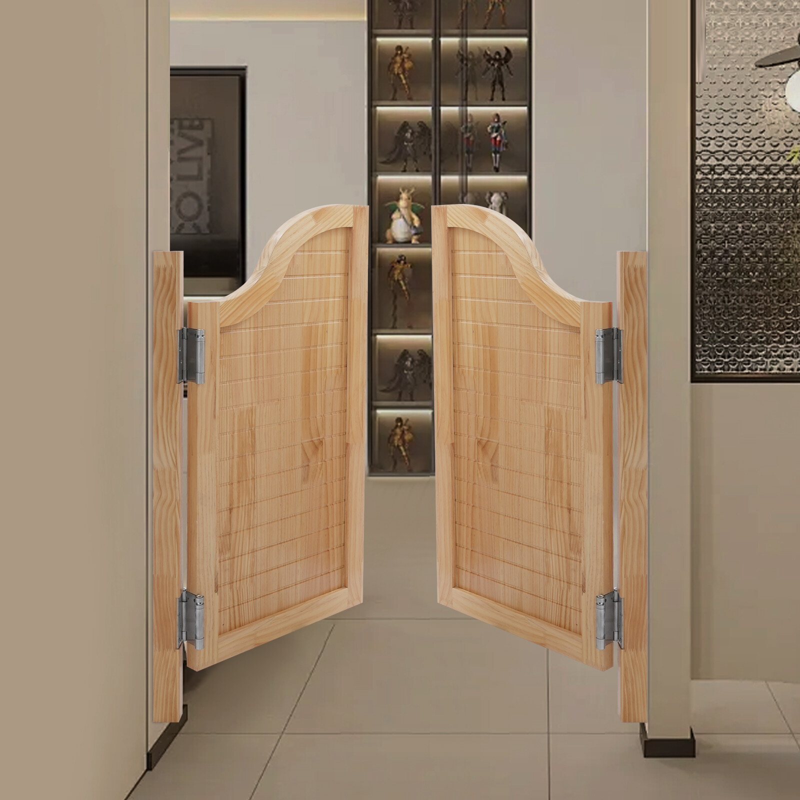 100x90cm 39x35" Partition Door 2-Door Swing Solid Wood Door Log Color Modern