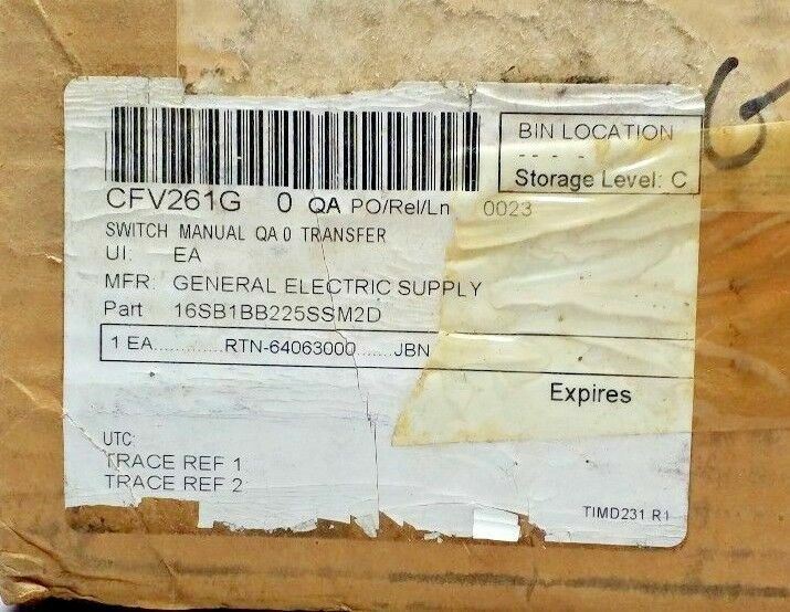 NEW GENERAL ELECTRIC SB1 MANUAL TRANSFER SWITCH 16SB1BB225SSM2D