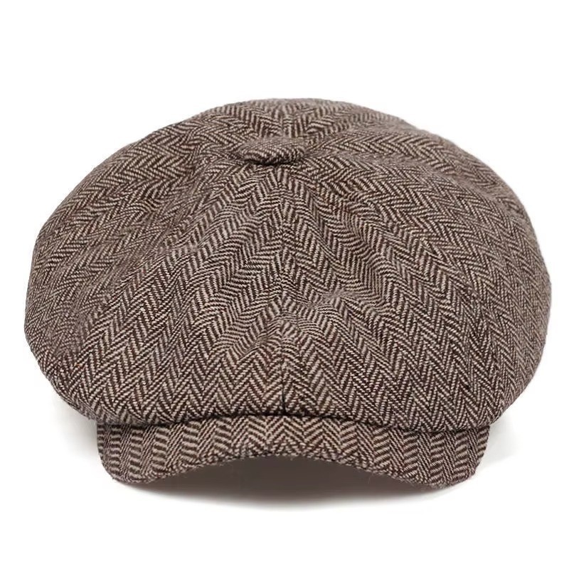 Mens Newsboy Hat Flat Cap Herringbone Tweed Baker Boy Classic Golf Driver Hat