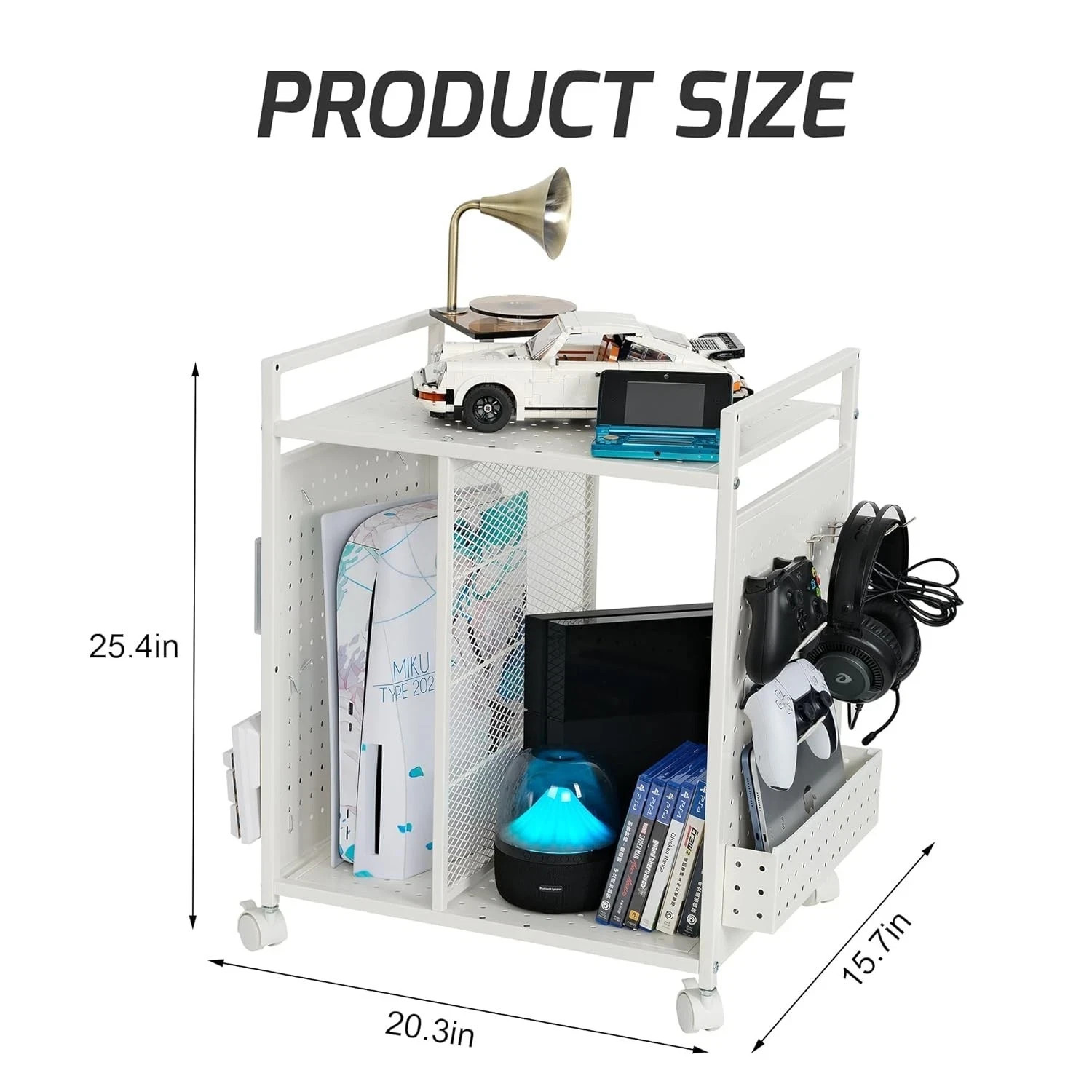 White Video Game Storage Rack for PS5 Xbox Console & Control Organizer Stand