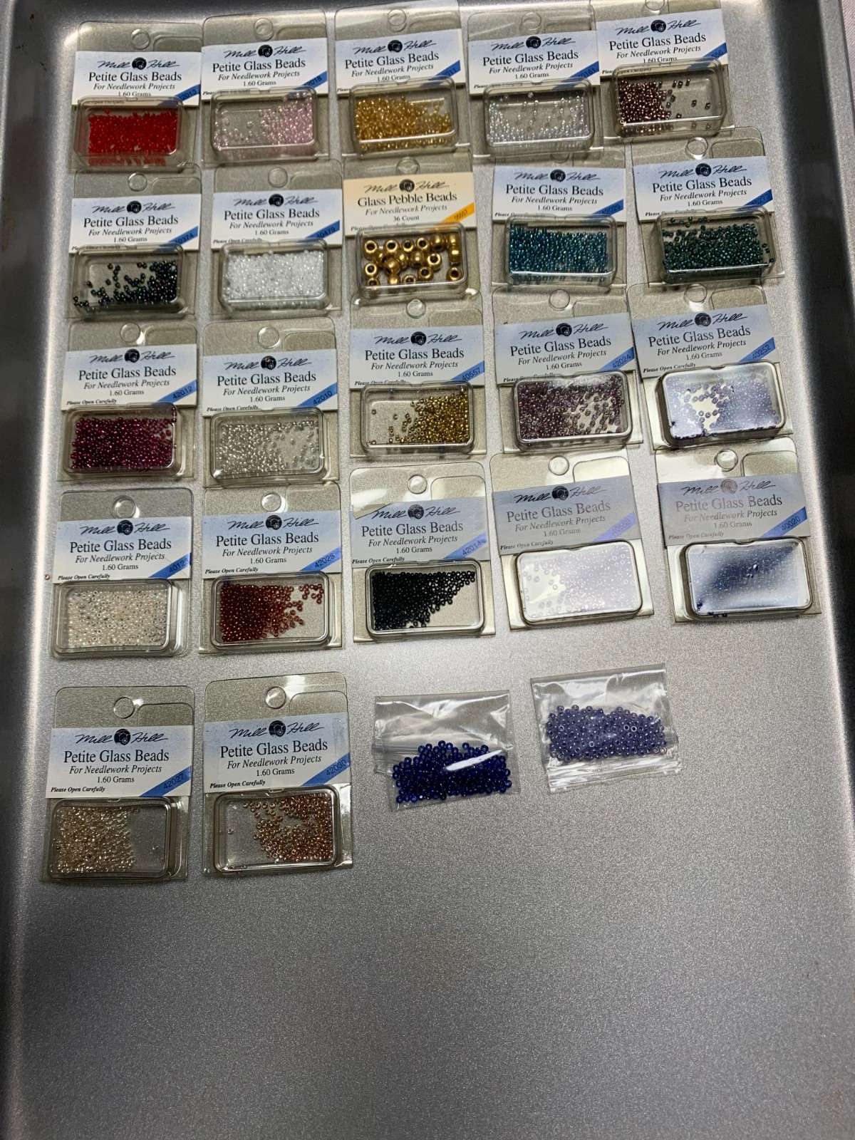 Lot of 24 Pks 1993 Vtg Mill Hill Glass Seed Beads & Pebble Beads NEW D11