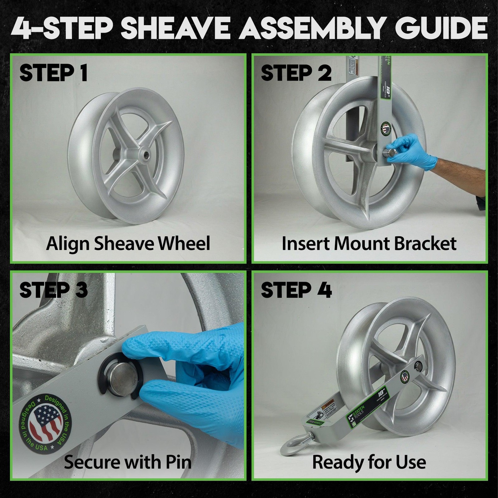 18" Hook Sheave 652 | 6500lb Capacity | Staten Tools | Hook, Wire, Rope | Works
