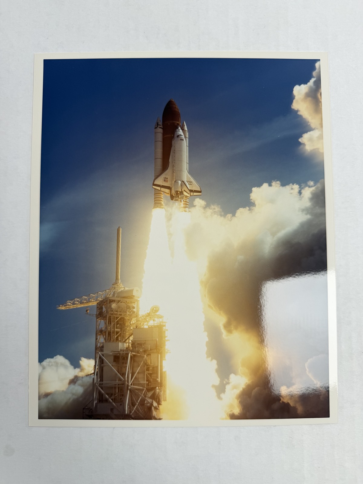 NASA STS-43 Atlantis Climbs into Blue Sky Press Photo