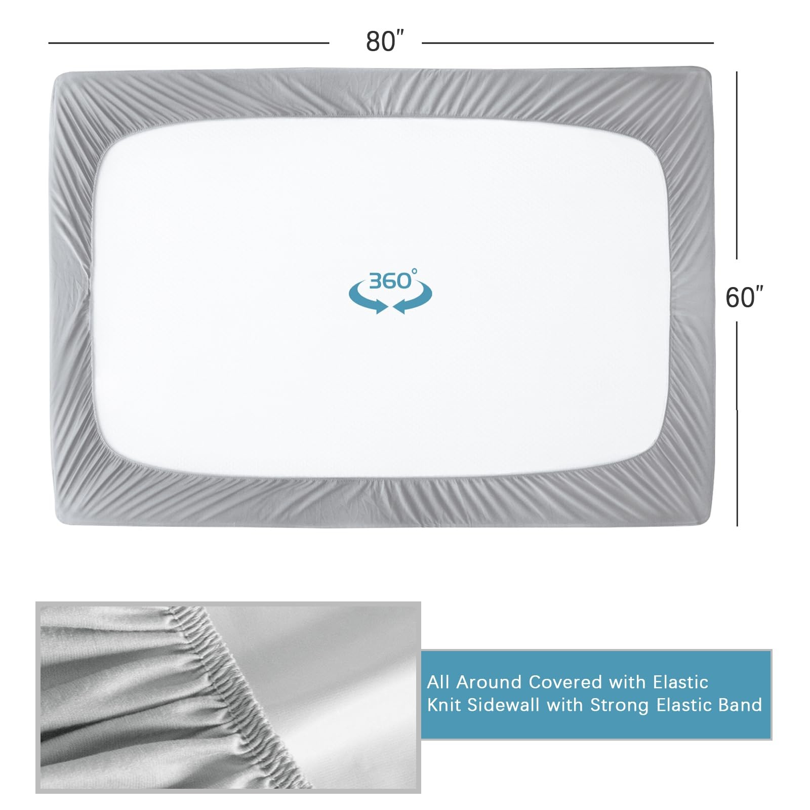 Queen Mattress Protector Waterproof, 60" x 80", Grey