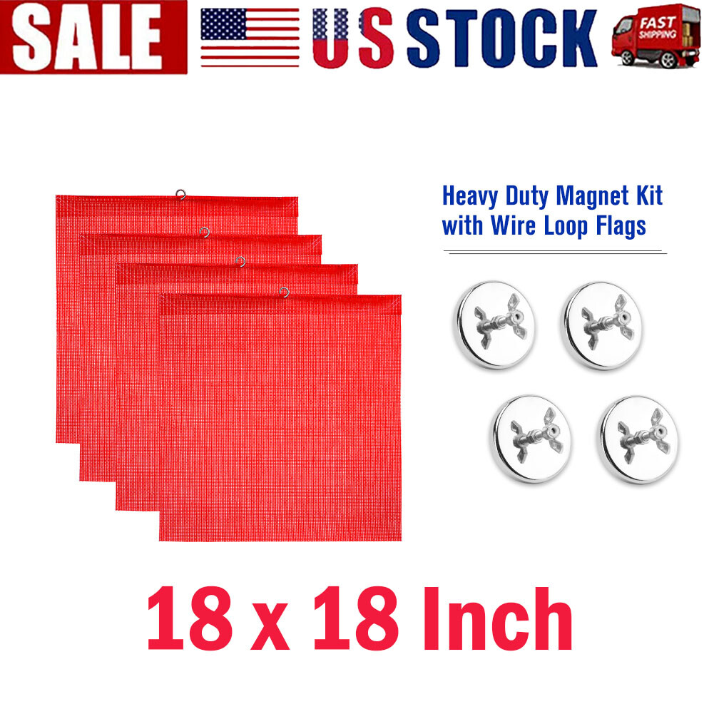 4x Trucks Oversize Load Red Safety Flags with Heavy Duty Magnets Kit for Trailer